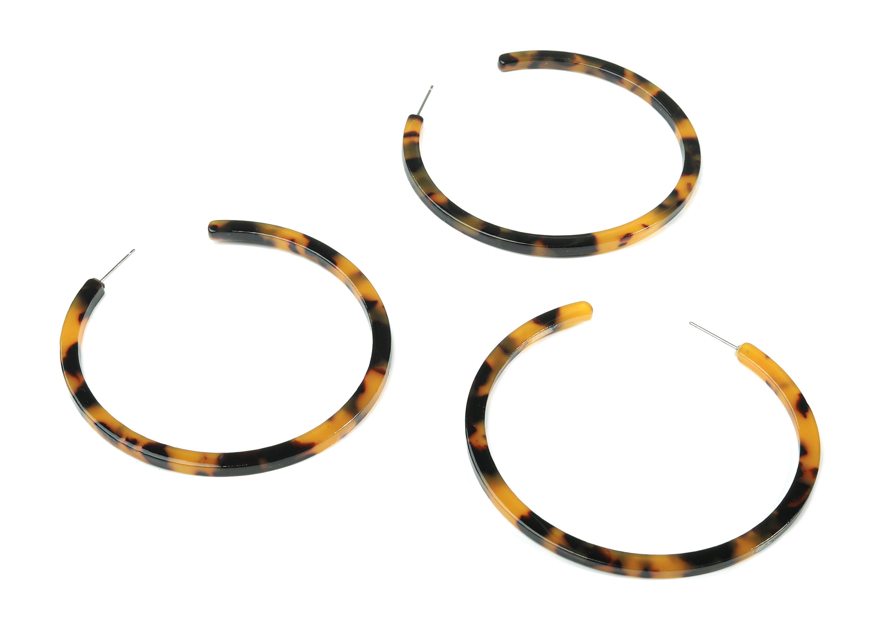 Open Hoop Earring Stud - 2.5 inch Hoop Earring - Tortoise Shell Acetate Round Earring Post - Color Code: A429 - 66x4x3mm - AC1307-A429 - DOMEDBAZAAR