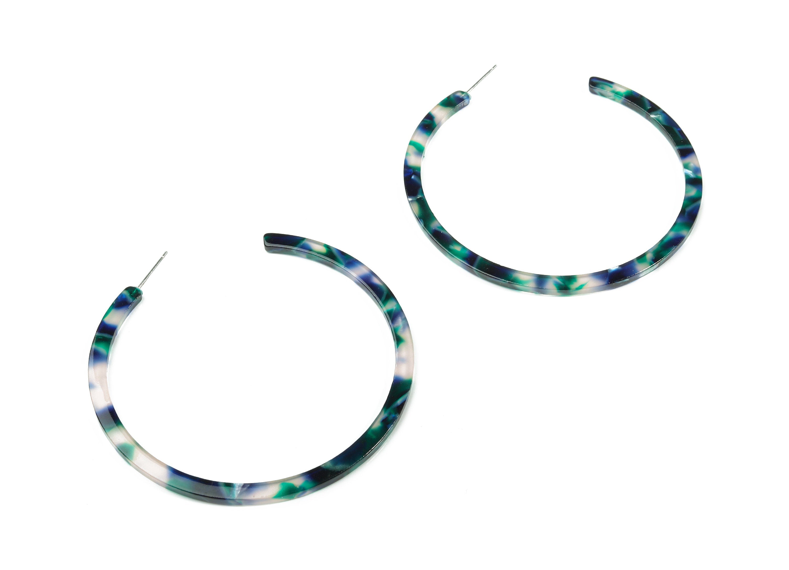 Open Hoop Earrings Stud - 2.5 inch Hoop Earring - Acetate Round Earring Post - Color Code: A18 - 66x4x3mm - AC1307-A18 - DOMEDBAZAAR