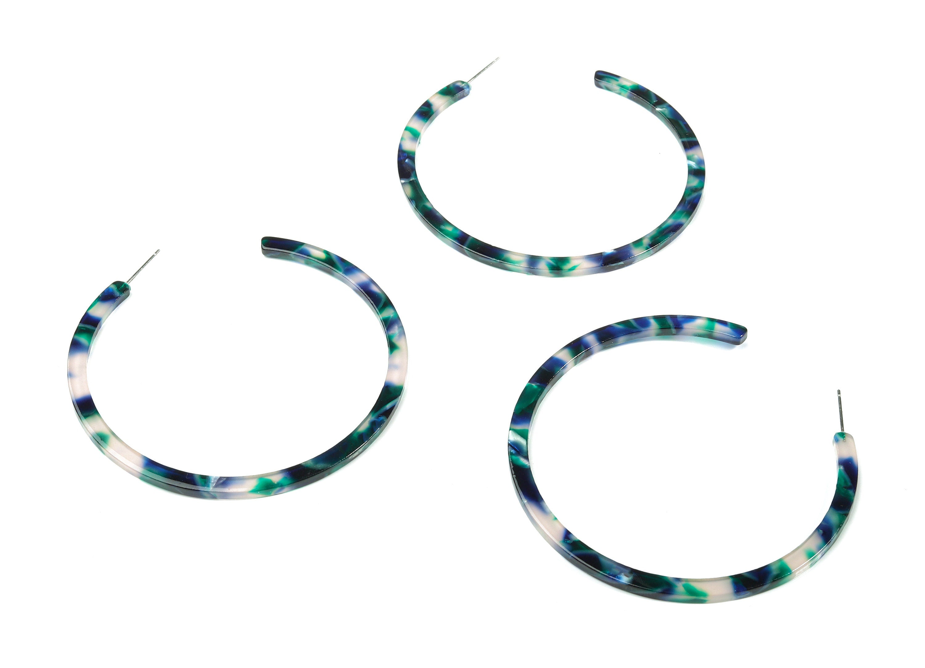 Open Hoop Earrings Stud - 2.5 inch Hoop Earring - Acetate Round Earring Post - Color Code: A18 - 66x4x3mm - AC1307-A18 - DOMEDBAZAAR
