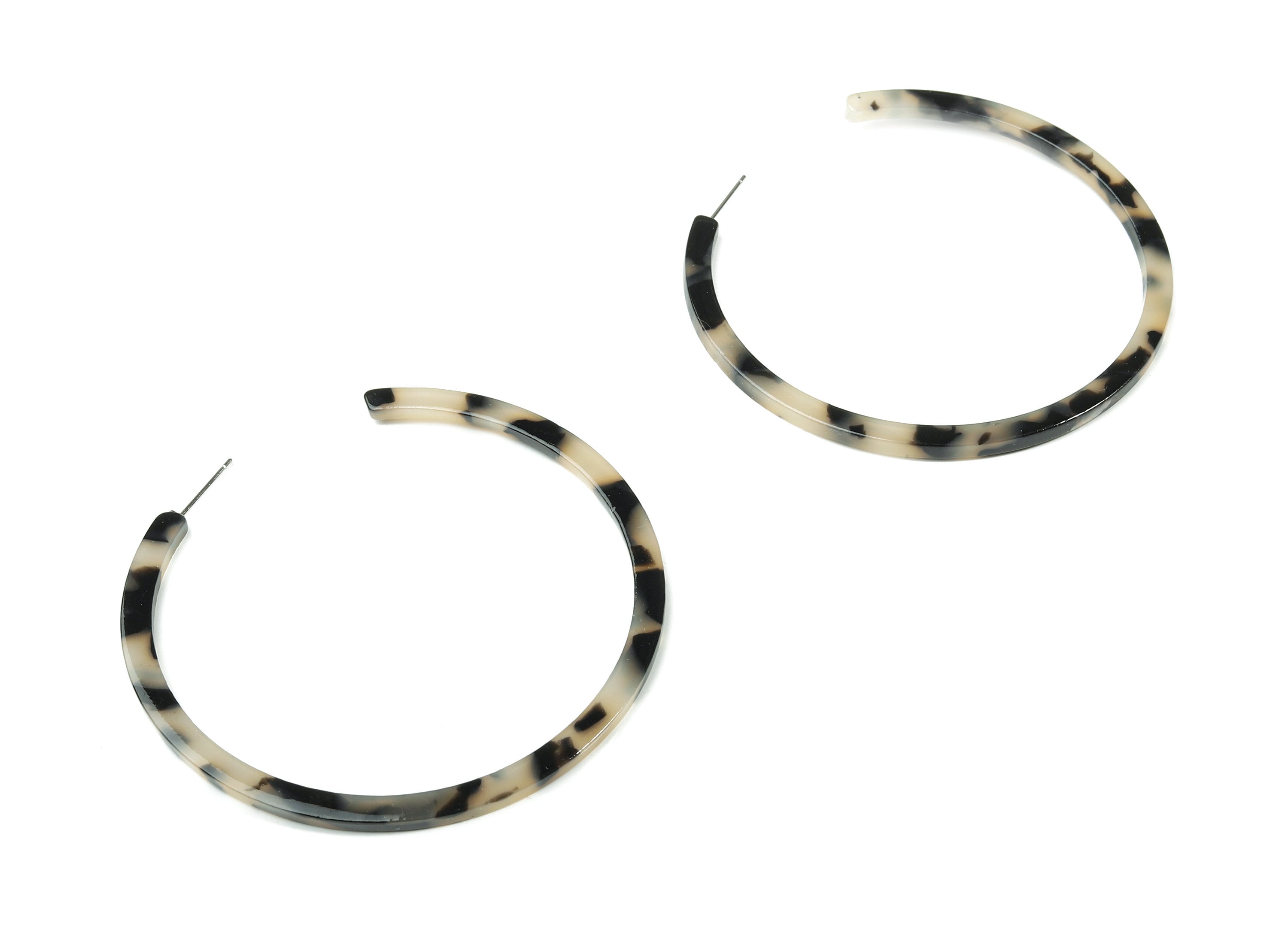 Open Hoop Earring Stud - 2.5 inch Hoop Earring - Blonde Tortoise Shell Acetate Round Earring Post - Color Code: A430 - 66x4x3mm- AC1307-A430 - DOMEDBAZAAR