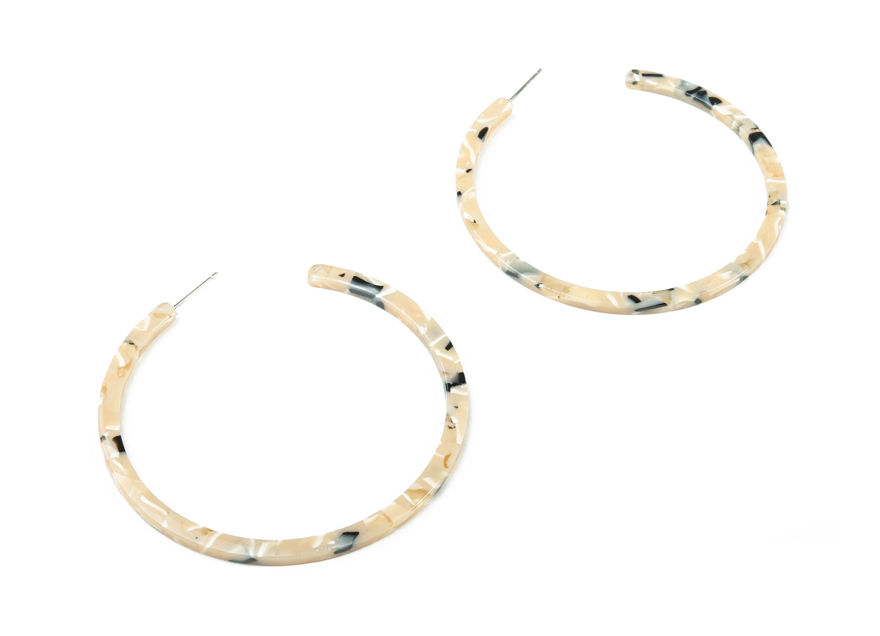 Open Hoop Earrings Stud - 2.5 inch Hoop Earring - Acetate Round Earring Post - Color Code: A436 - 66x4x3mm - AC1307-A436 - DOMEDBAZAAR