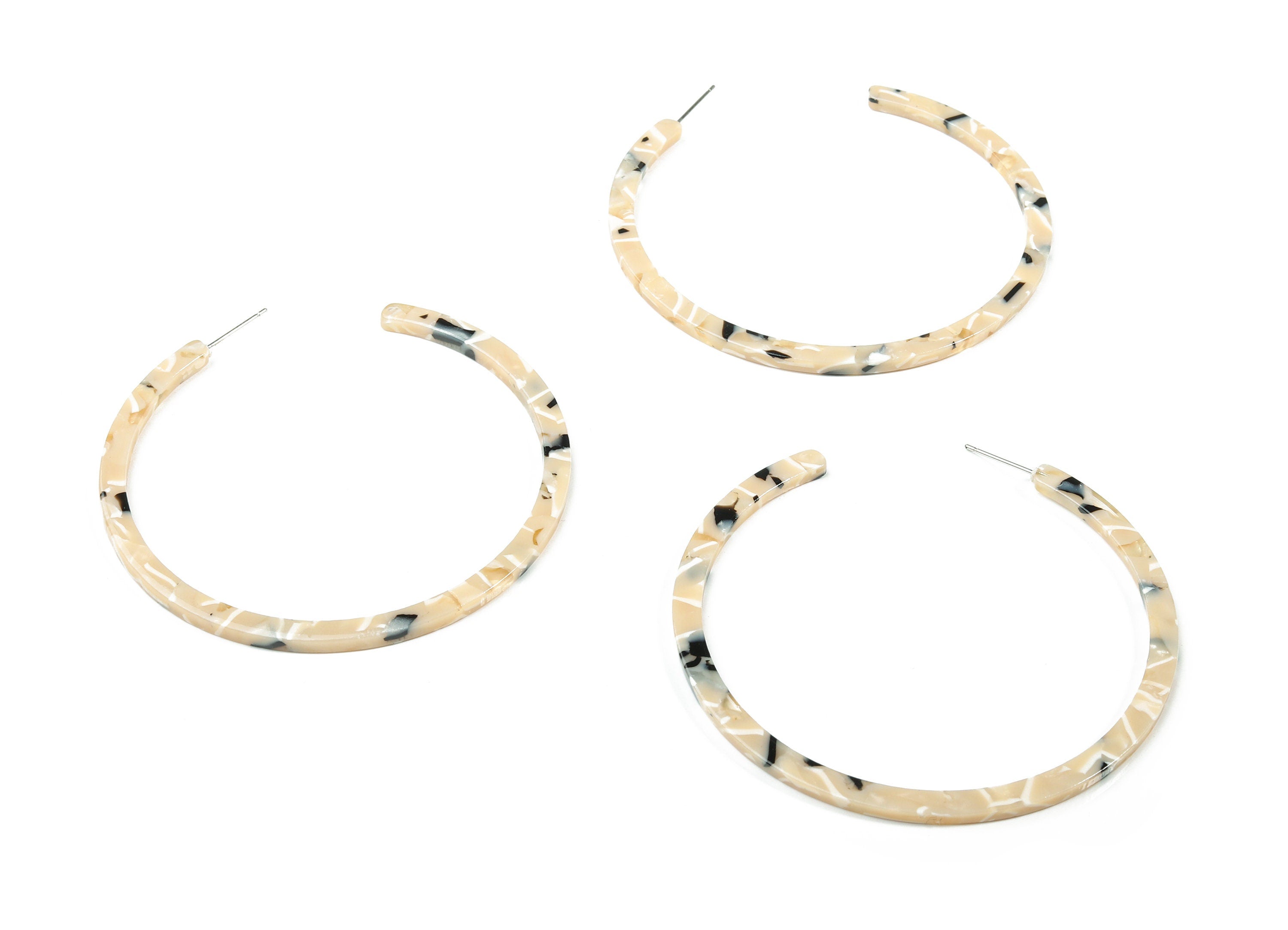 Open Hoop Earrings Stud - 2.5 inch Hoop Earring - Acetate Round Earring Post - Color Code: A436 - 66x4x3mm - AC1307-A436 - DOMEDBAZAAR