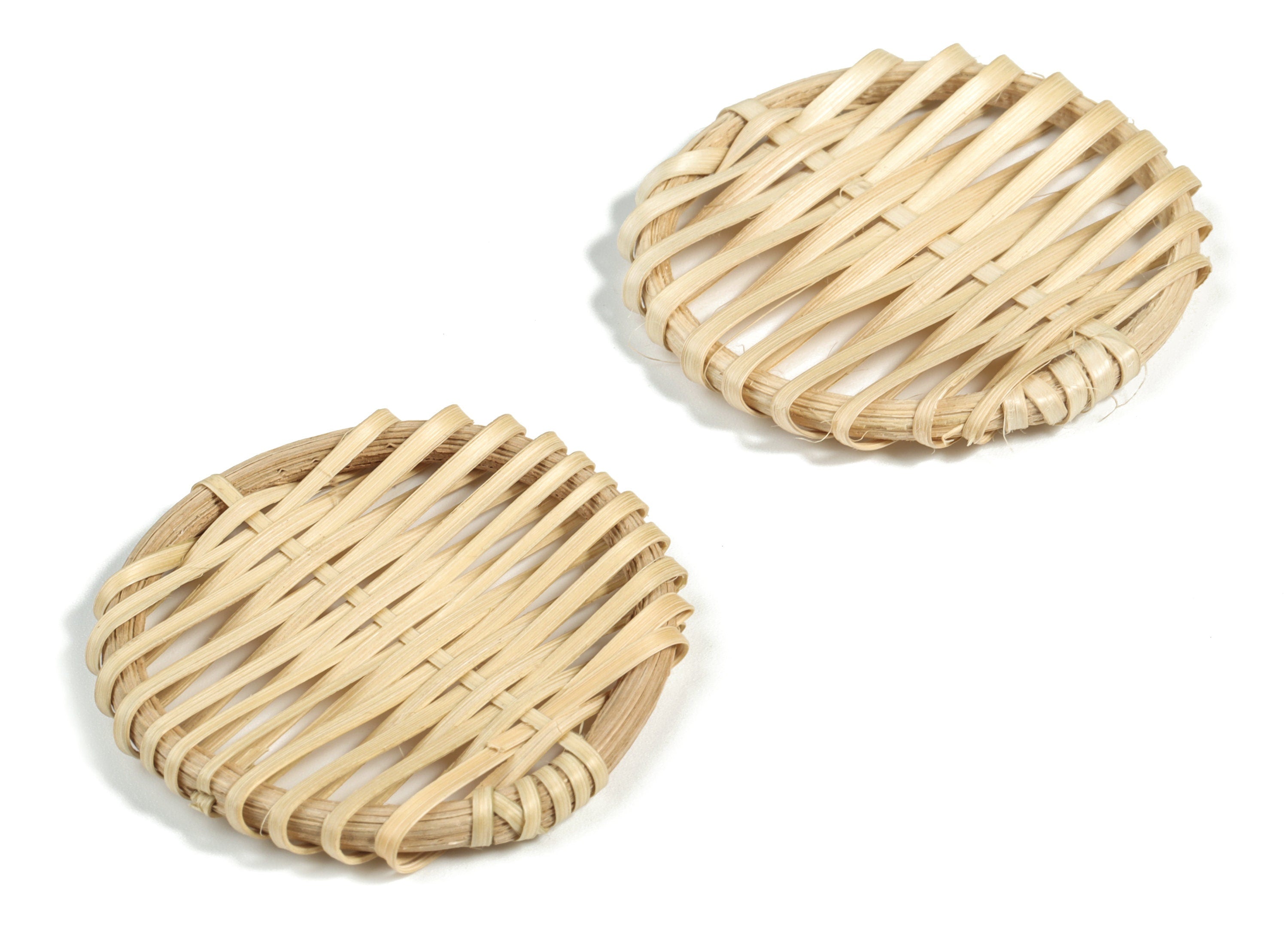 Handwoven Rattan Earrings - Circle Shape Rattan Pendant - Wooden Straw Earring - Jewelry Handmade - 47x47x4.4mm - RT1168 - DOMEDBAZAAR