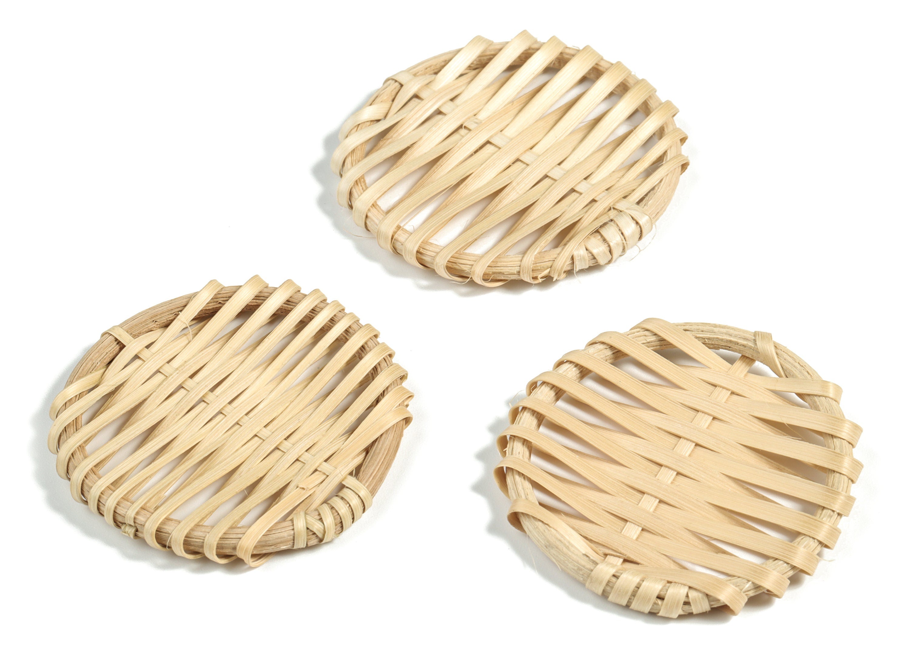 Handwoven Rattan Earrings - Circle Shape Rattan Pendant - Wooden Straw Earring - Jewelry Handmade - 47x47x4.4mm - RT1168 - DOMEDBAZAAR