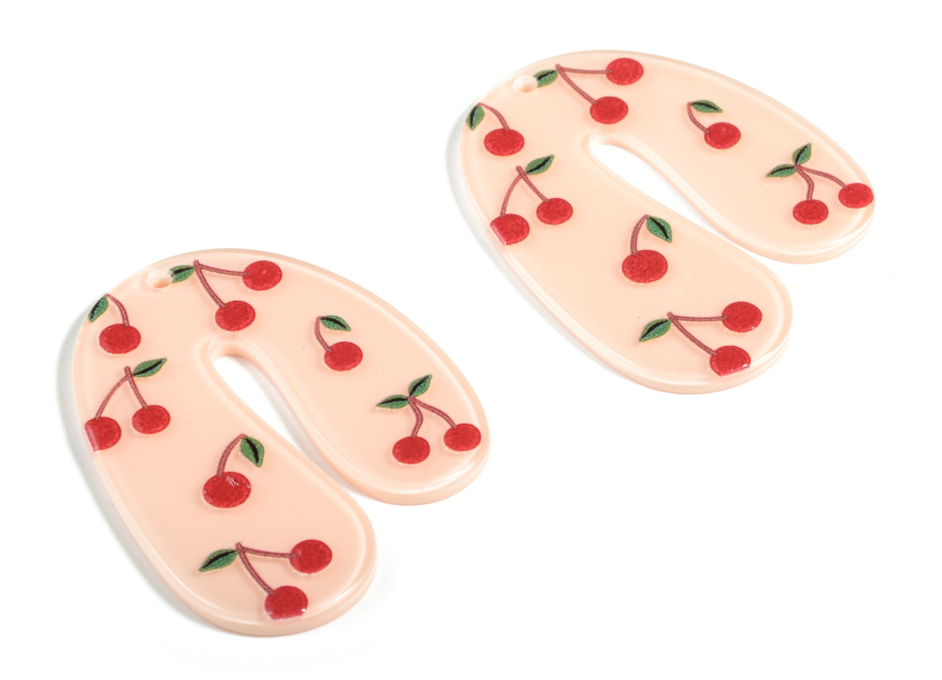 Acrylic U Cherry Earring Charms - Apple Printing Colorful U Acrylic Charm - Earring Finding - Jewelry Supplies - 45.35x34.73x2.71mm - AC2154 - DOMEDBAZAAR