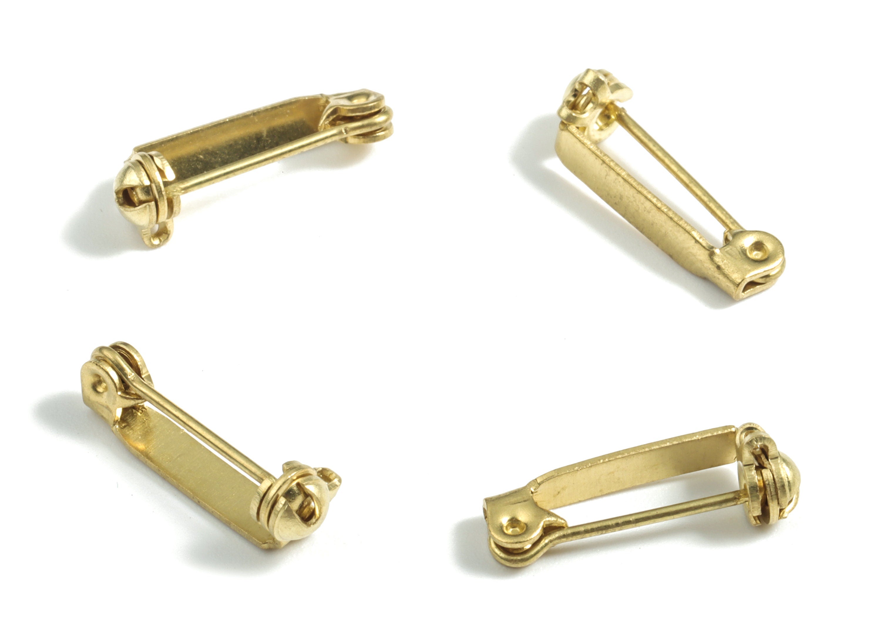 Brass Brooch Pins - Raw Brass Pins With 2 Holes - Back Base Safety Pin - Jewelry Making - 17.56x5.85x3.15mm - PP2999 - DOMEDBAZAAR