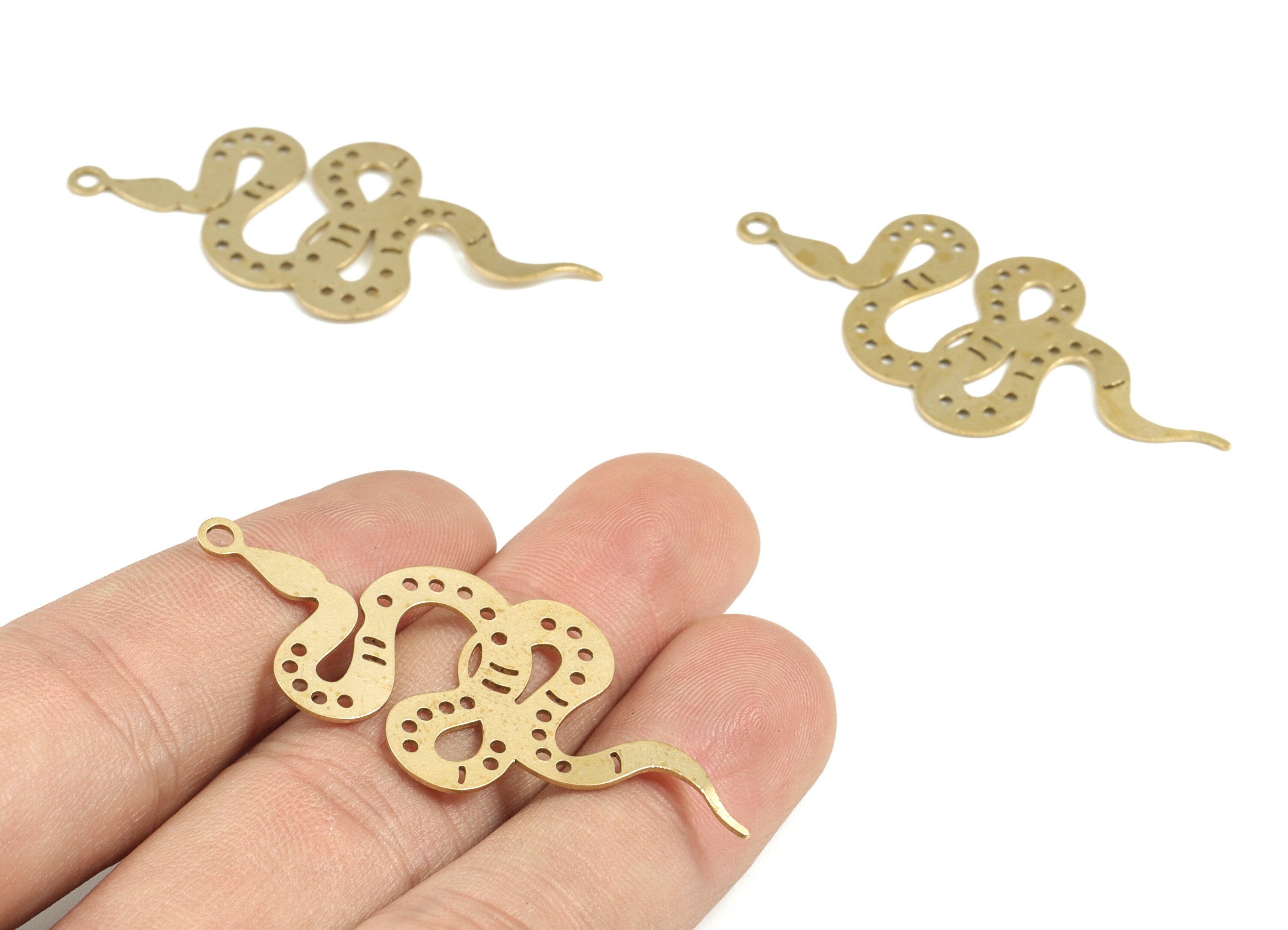 RAW Brass Snake Charm - Snake Pendant - Snake Earring - Jewelry Making Supplies Snake - Jewelry Gift for Snake Lovers - 51x23x0.6mm - PP3631 - DOMEDBAZAAR