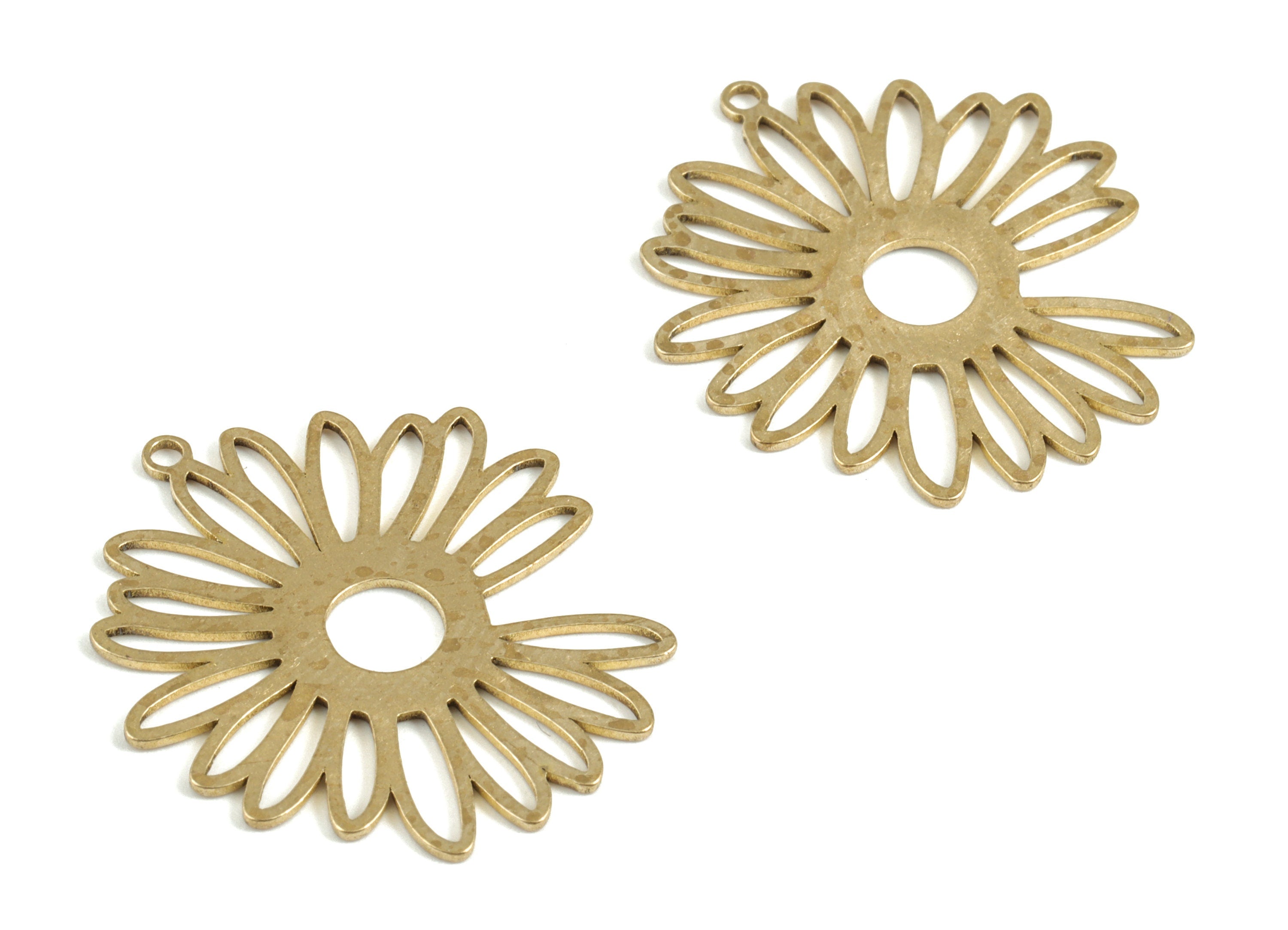 Brass Filigree Flower Earring Charms - Raw Brass Flower Pendant - Earring Findings - Jewelry Supplies - 29.88x27.77x0.76mm - PP3703 - DOMEDBAZAAR