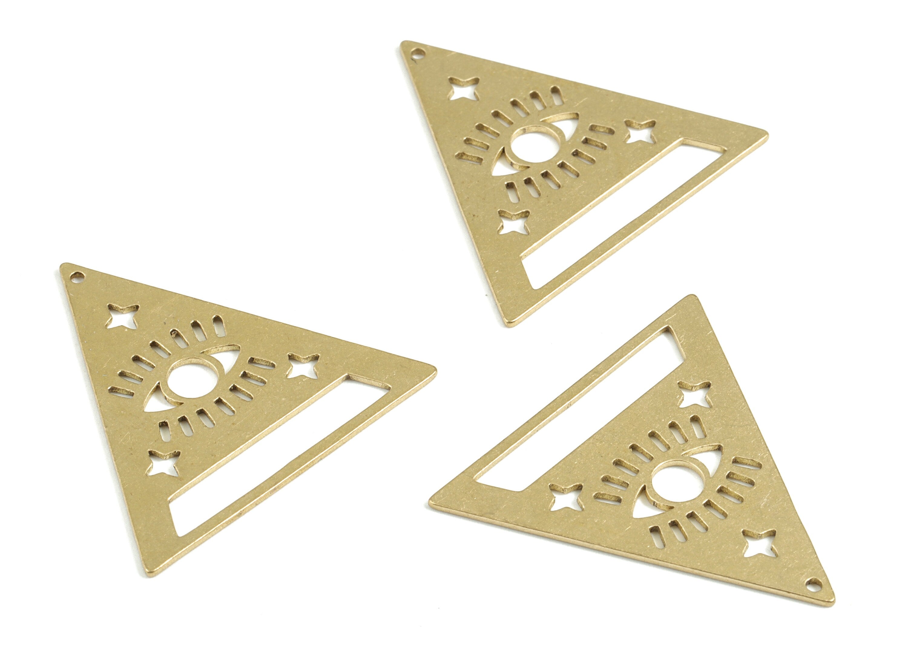 Brass Triangle Earring Charms - Raw Brass Eye Star Pendant - Earrings Finding - Jewelry Supplies - 31.53x30.23x0.75mm - PPM3063 - DOMEDBAZAAR
