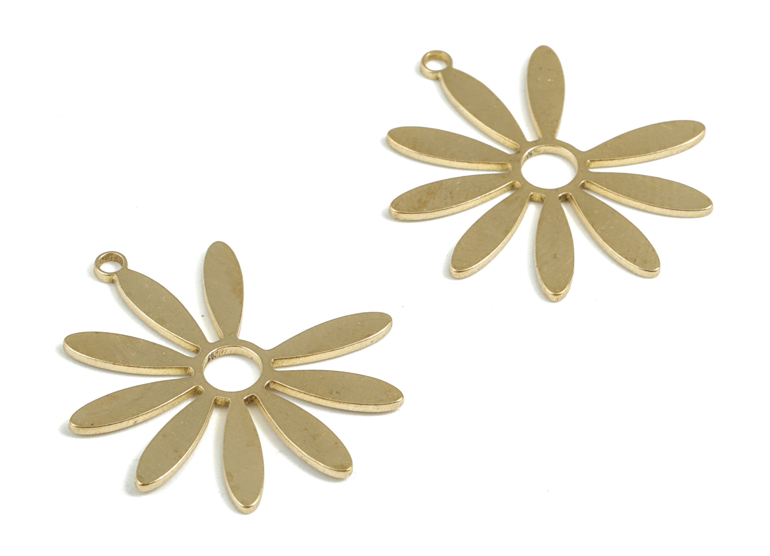 Brass Daisy Flower Earring Charms - Raw Brass Flower Pendant - Earring Findings - Jewelry Supplies - 26.83x24.57x0.78mm - PP3706 - DOMEDBAZAAR