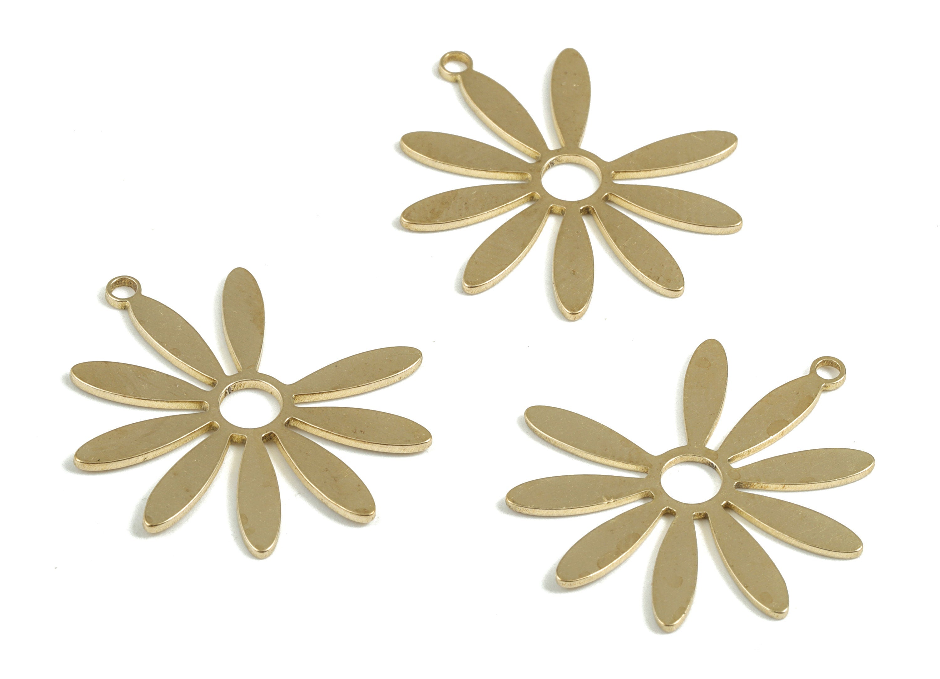 Brass Daisy Flower Earring Charms - Raw Brass Flower Pendant - Earring Findings - Jewelry Supplies - 26.83x24.57x0.78mm - PP3706 - DOMEDBAZAAR