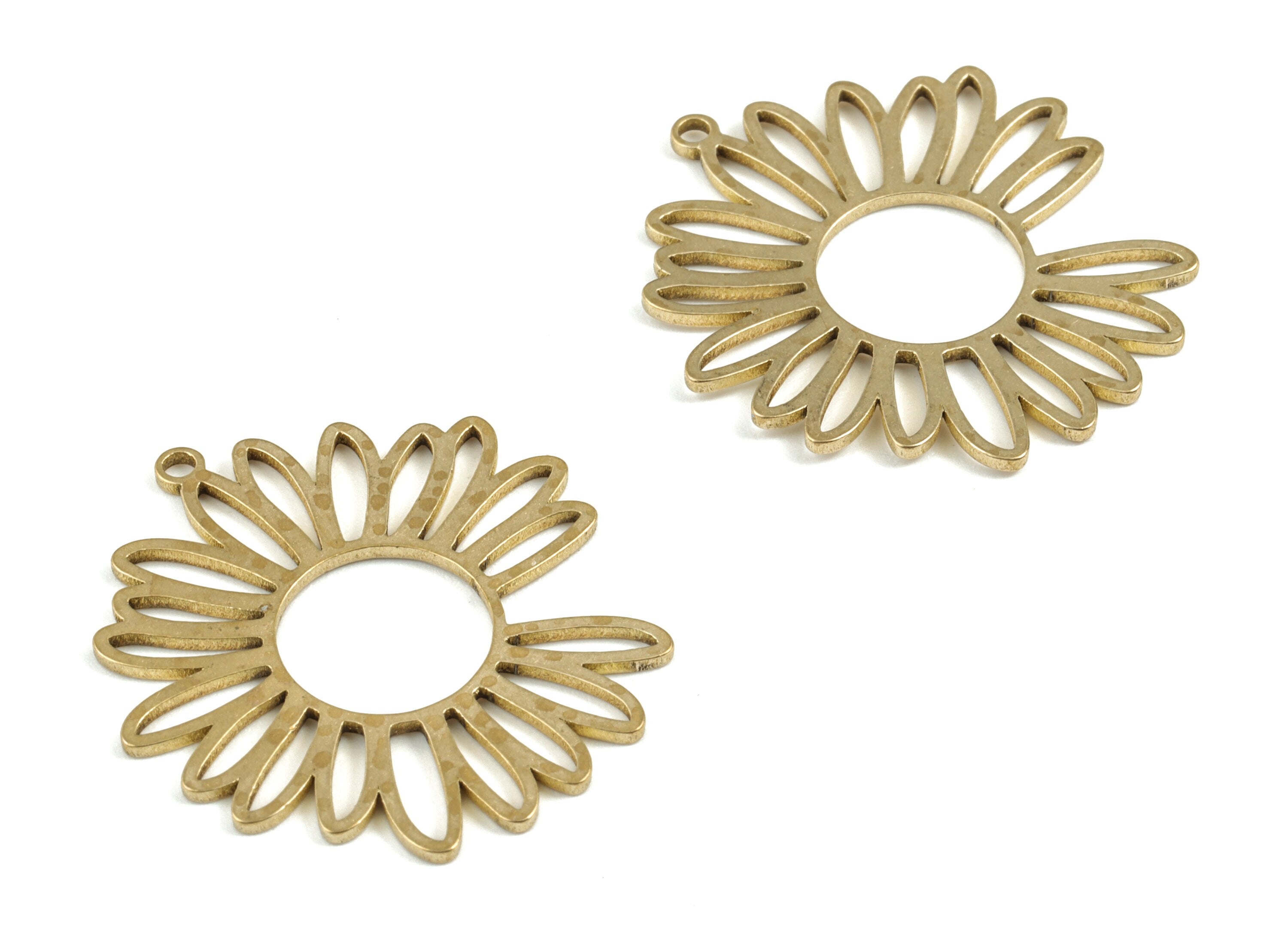 Brass Flower Earring Charms - Raw Brass Flower Pendant - Earring Findings - DIY Jewelry Making Supplies - 29.82x26.59x1.02mm - PP3750 - DOMEDBAZAAR