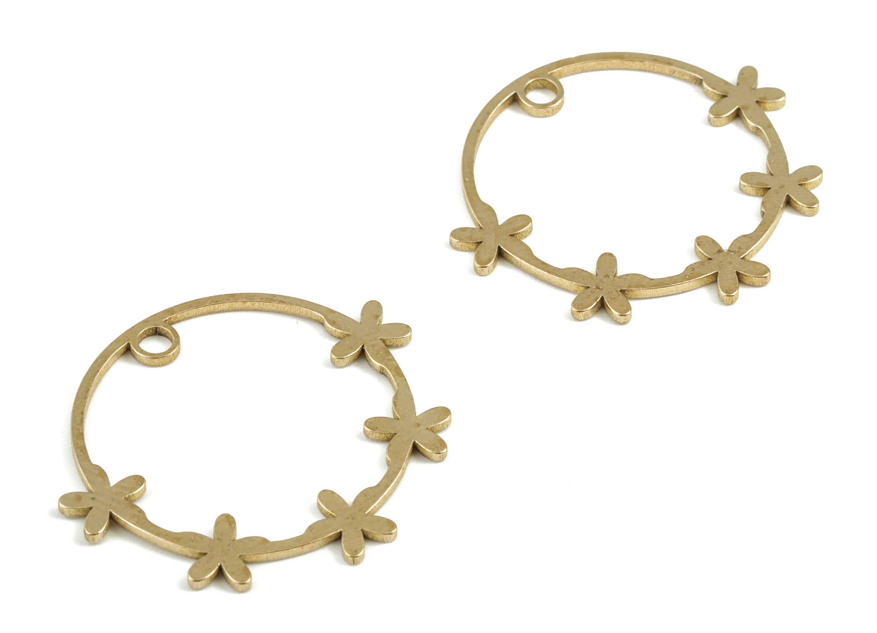 Brass Circle Earring Charms - Raw Brass Circle Star Pendant - Earring Findings - Jewelry Supplies - 29.28x26.57x0.97mm - PP3751 - DOMEDBAZAAR