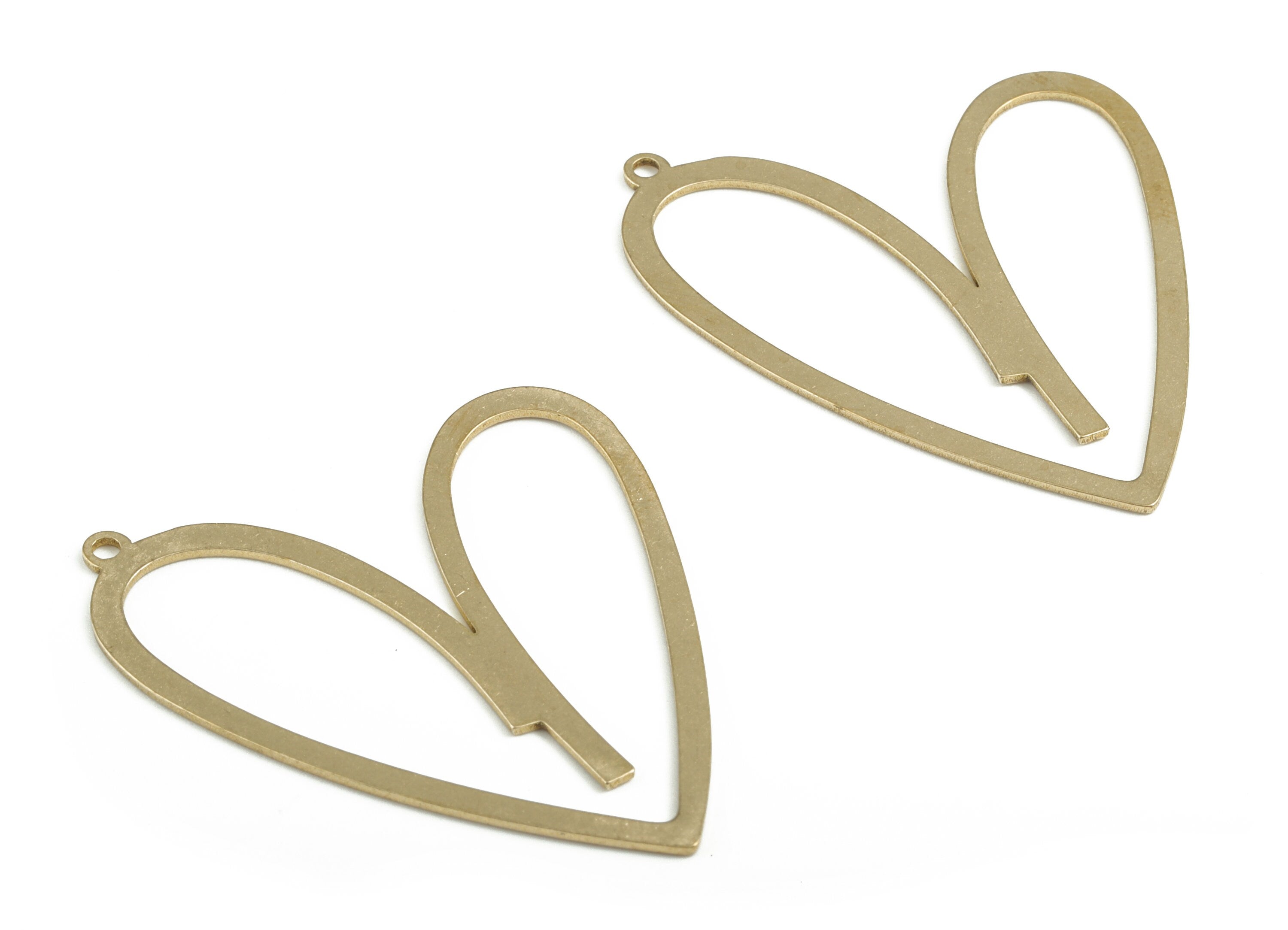 Brass Hollow Heart Earring Charms - Raw Brass Heart Pendant - Earring Findings - Jewelry Supplies - 43x33.9x0.71mm - PP3714 - DOMEDBAZAAR