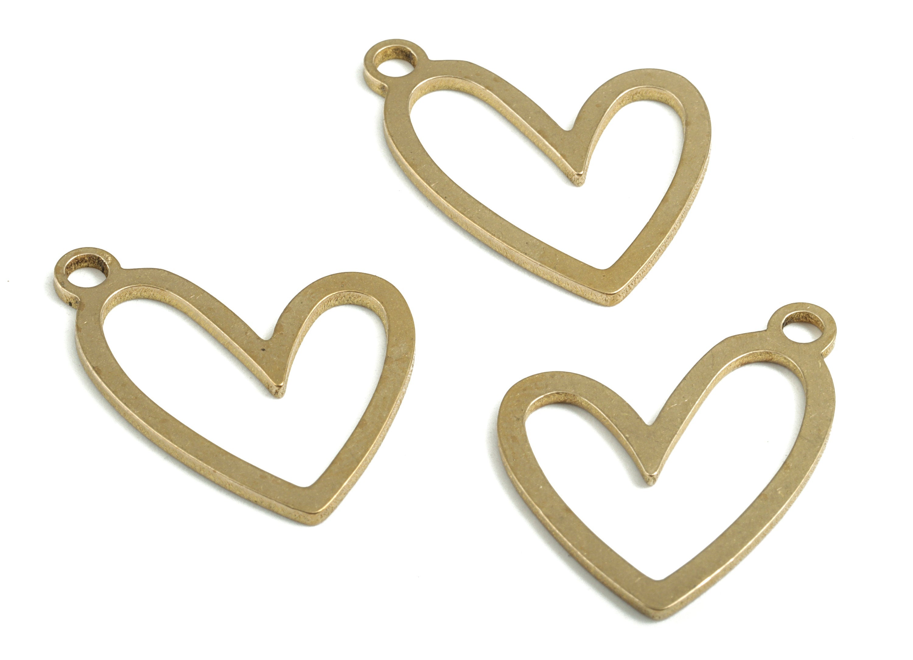 Brass Heart Earring Charms - Raw Brass Heart Pendant - Earring Findings - Jewelry Supplies - 26.13x21.08x1.12mm - PP3719 - DOMEDBAZAAR