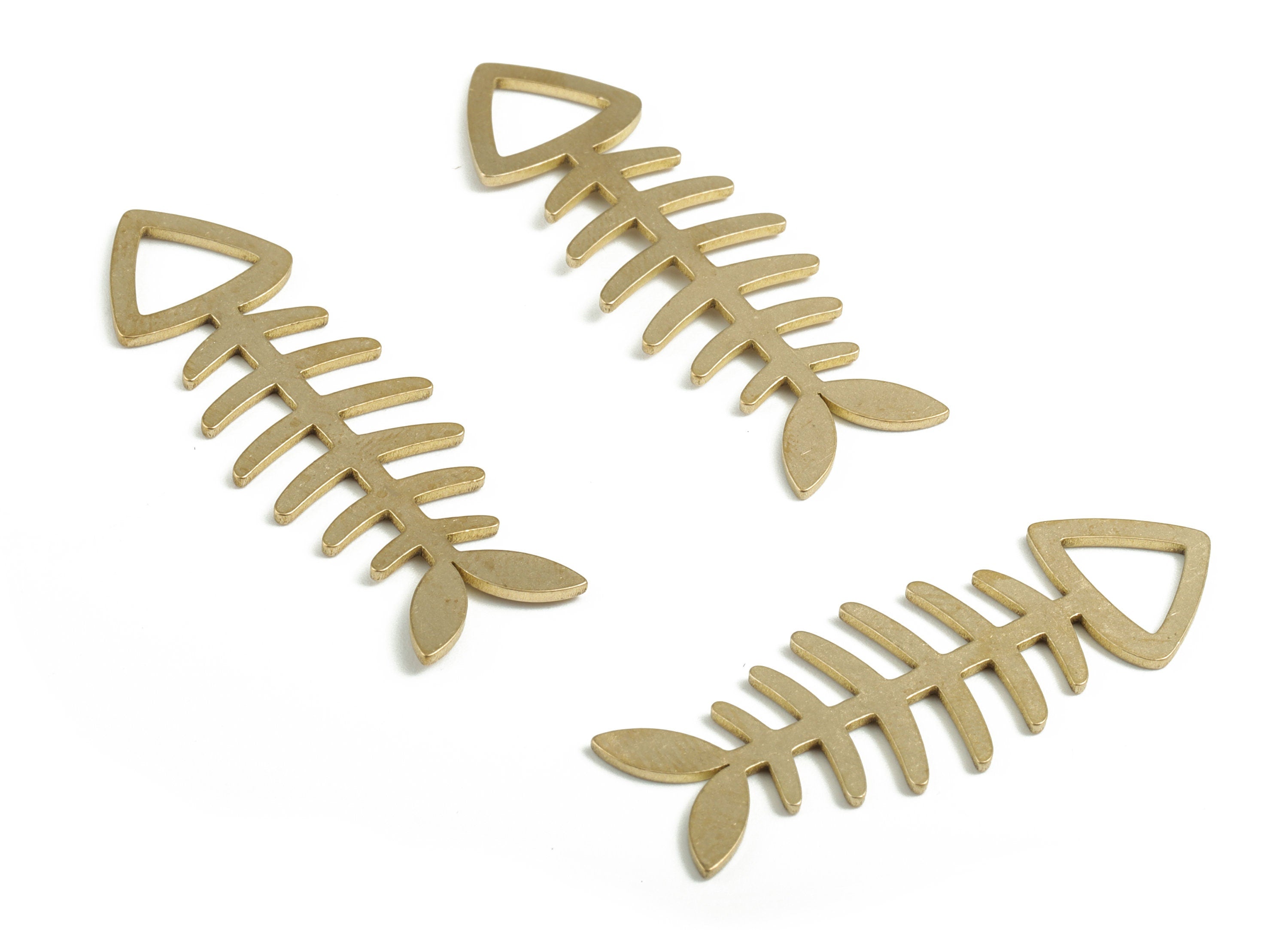 Brass Fish Skeleton Earring Charms - Raw Brass Fish Bone Pendant - Earring Findings - Jewelry Supplies - 41.58x14.74x0.89mm - PP3713 - DOMEDBAZAAR