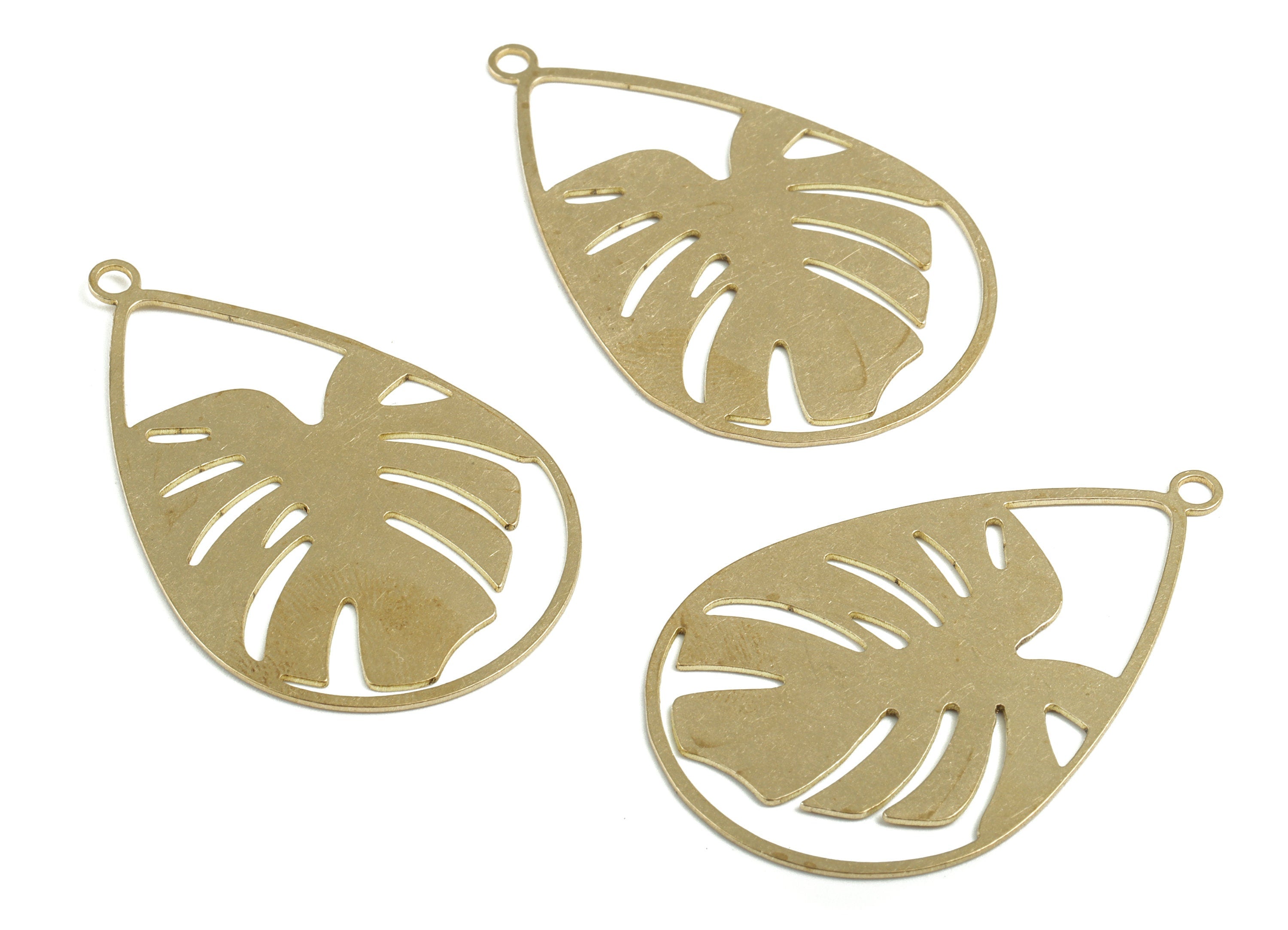 Brass Drop Monstera Earring Charms - Raw Brass Monstera Pendant - Earrings Finding - DIY Jewelry Supplies - 47.01x29.57x0.57mm - PPM4053 - DOMEDBAZAAR