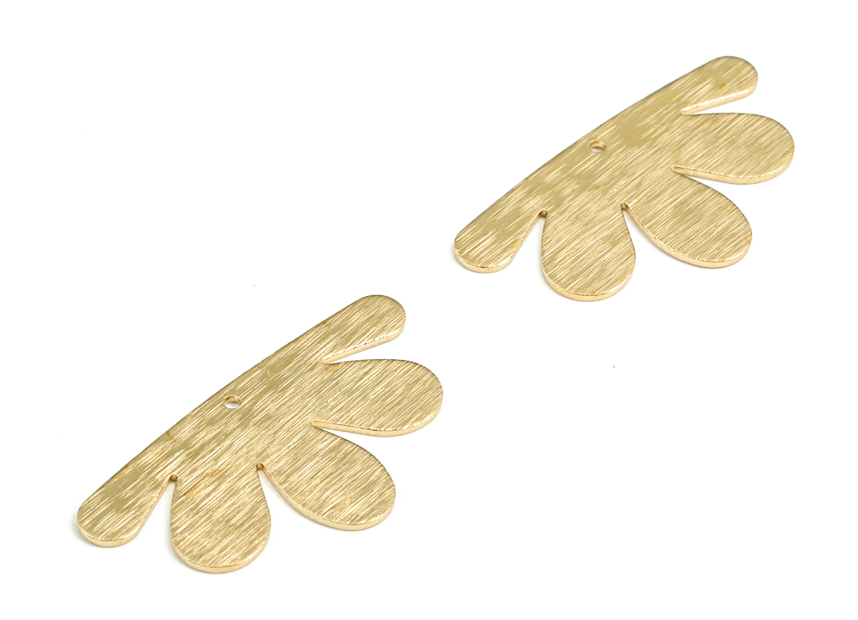 Brass Textured Flower Earring Charms - Raw Brass Flower Pendant - Earring Findings - Jewelry Supplies - 33.78x18.09x0.78mm - PP3781 - DOMEDBAZAAR