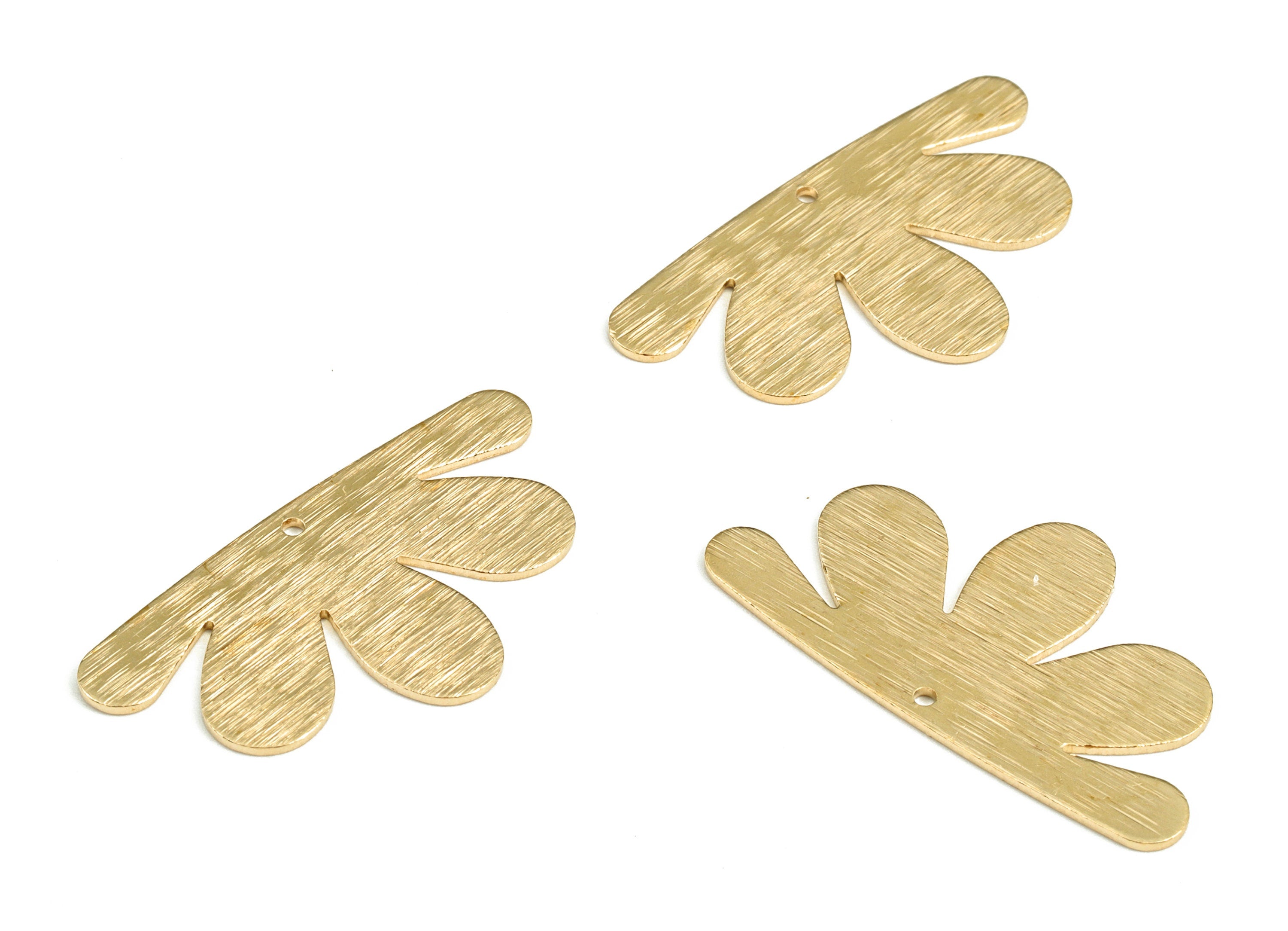 Brass Textured Flower Earring Charms - Raw Brass Flower Pendant - Earring Findings - Jewelry Supplies - 33.78x18.09x0.78mm - PP3781 - DOMEDBAZAAR