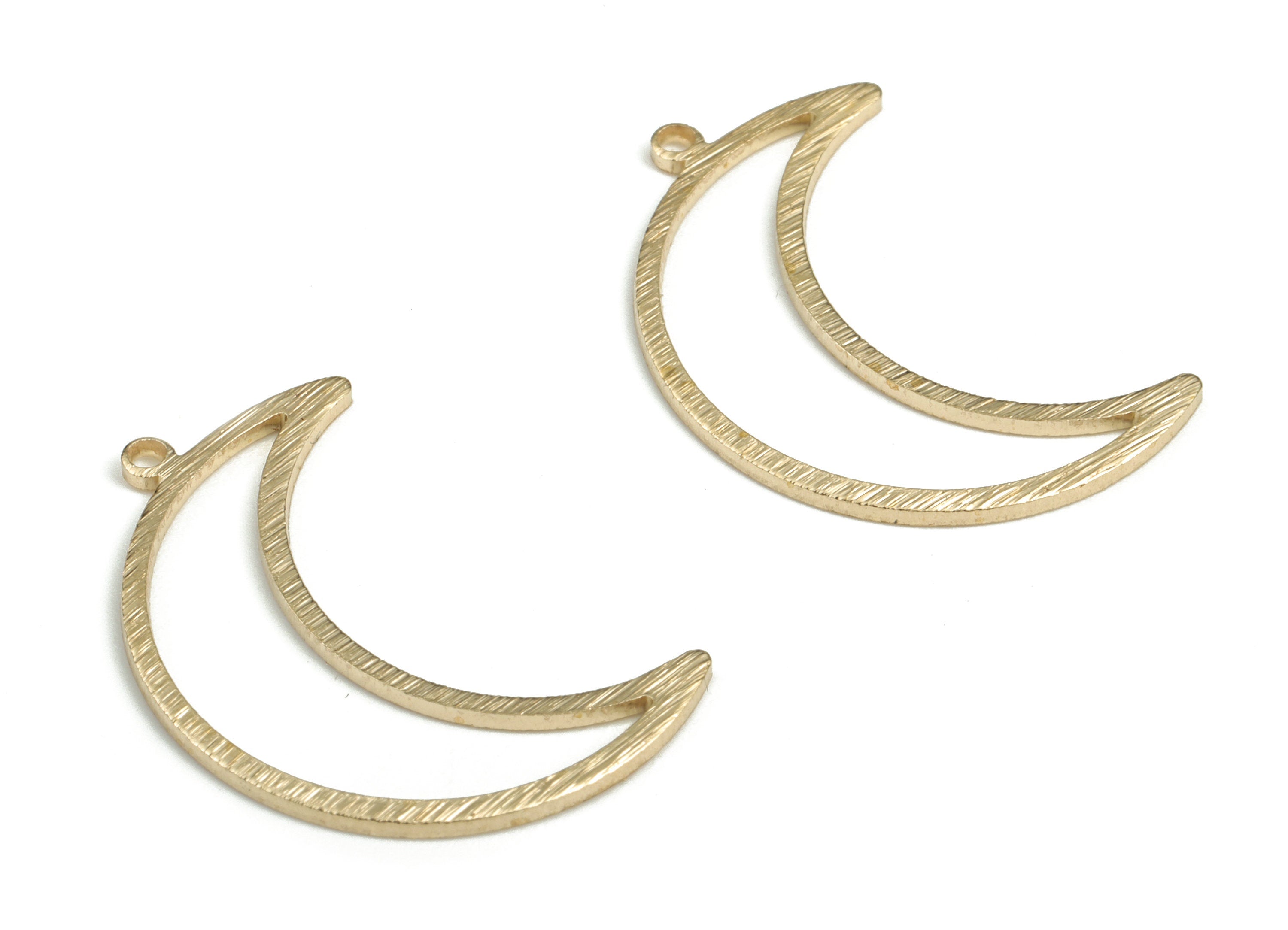 Brass Textured Crescent Earring Charms - Raw Brass Moon Pendant - Earring Findings - Jewelry Supplies - 25.29x17.46x1.01mm - PP3785 - DOMEDBAZAAR