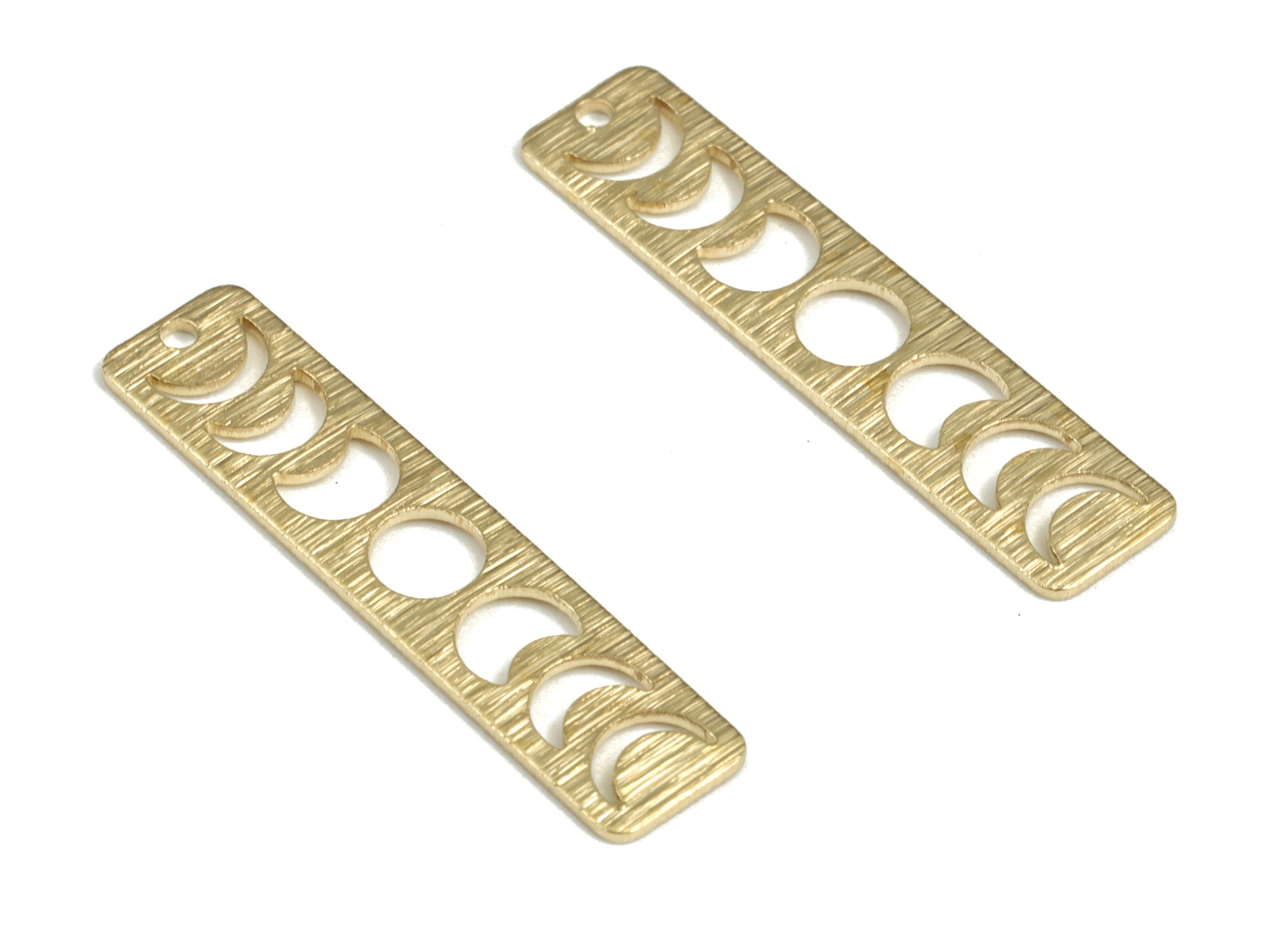 Brass Textured Phases Of Moon Earring Charms - Raw Brass Rectangle Pendant - Earring Findings - Jewelry Supplies - 25x5.77x0.64mm - PP3833 - DOMEDBAZAAR