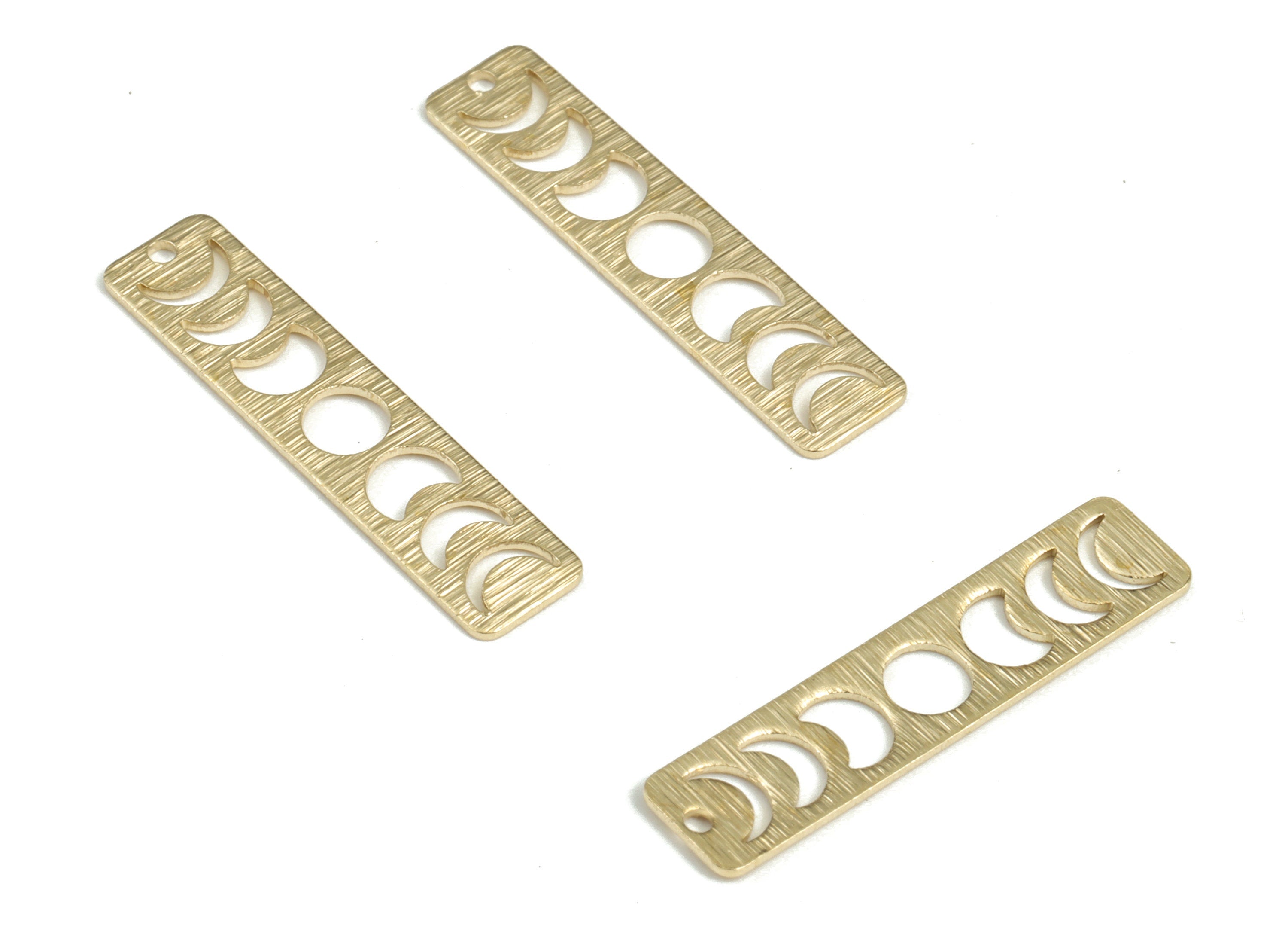 Brass Textured Phases Of Moon Earring Charms - Raw Brass Rectangle Pendant - Earring Findings - Jewelry Supplies - 25x5.77x0.64mm - PP3833 - DOMEDBAZAAR