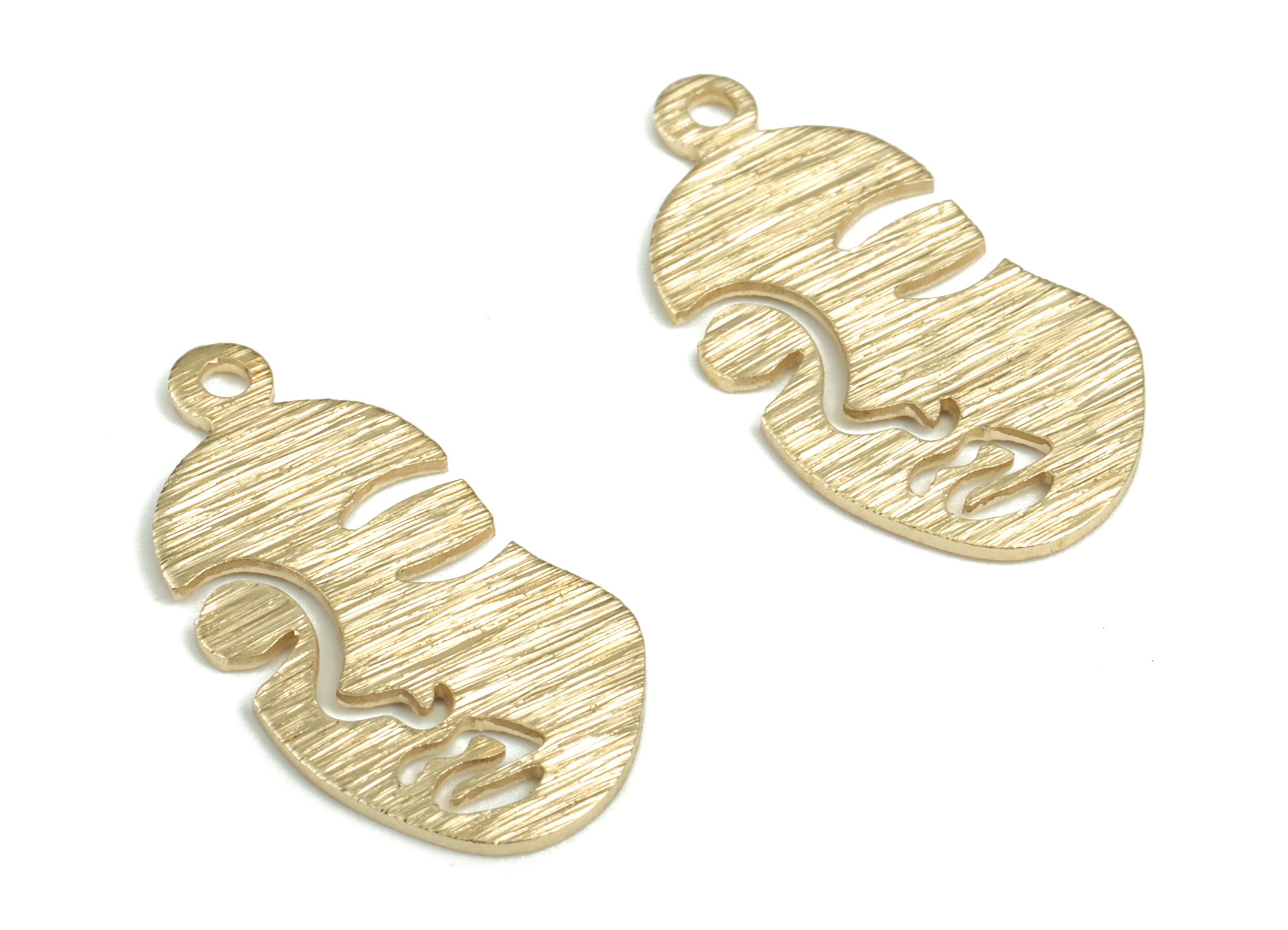 Brass Textured Face Earring Charms - Raw Brass Face Pendant - Earring Findings - Jewelry Making Supplies - 20.13x10.51x0.69mm - PP3789 - DOMEDBAZAAR