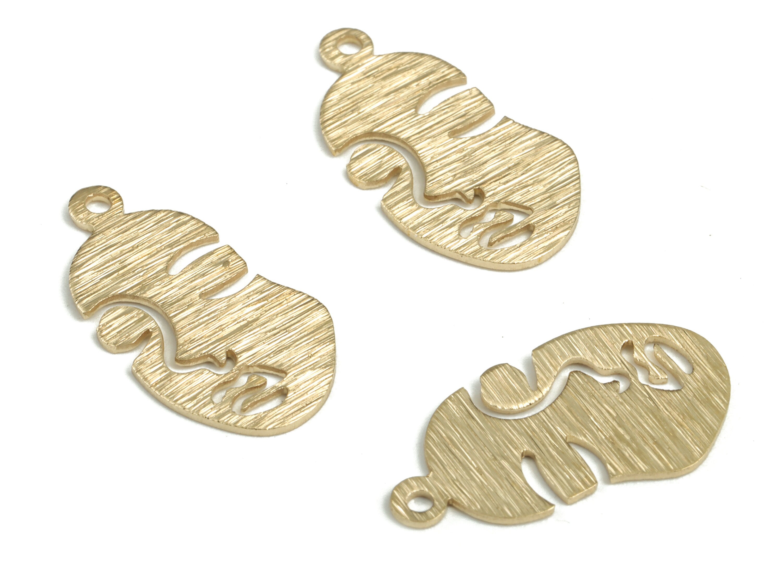 Brass Textured Face Earring Charms - Raw Brass Face Pendant - Earring Findings - Jewelry Making Supplies - 20.13x10.51x0.69mm - PP3789 - DOMEDBAZAAR