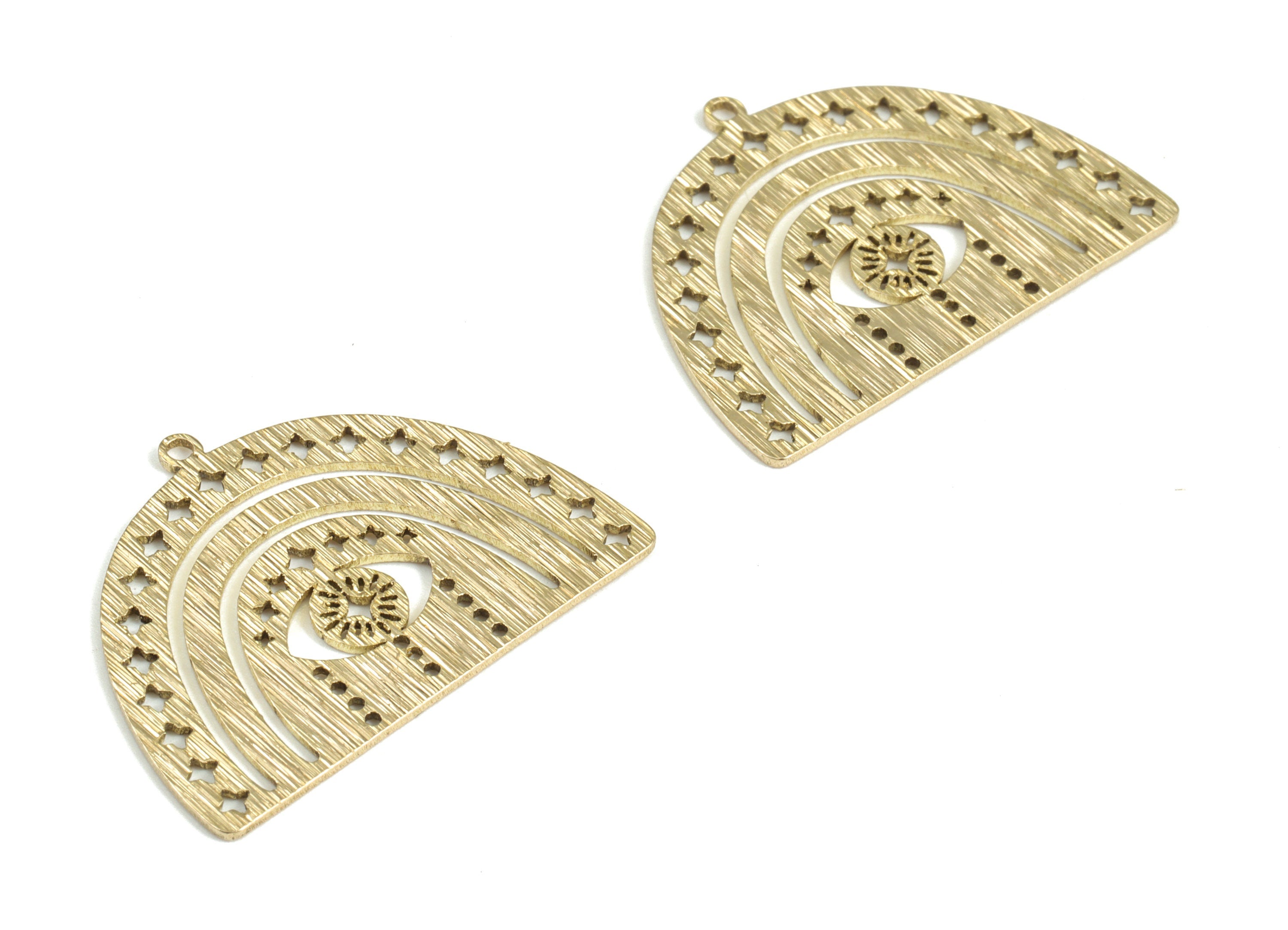 Brass Textured Shield Eye Earring Charms - Raw Brass Rainbow Stars Pendant - Earring Findings - Jewelry Supplies - 29.64x22.3x0.8mm - PP3835 - DOMEDBAZAAR