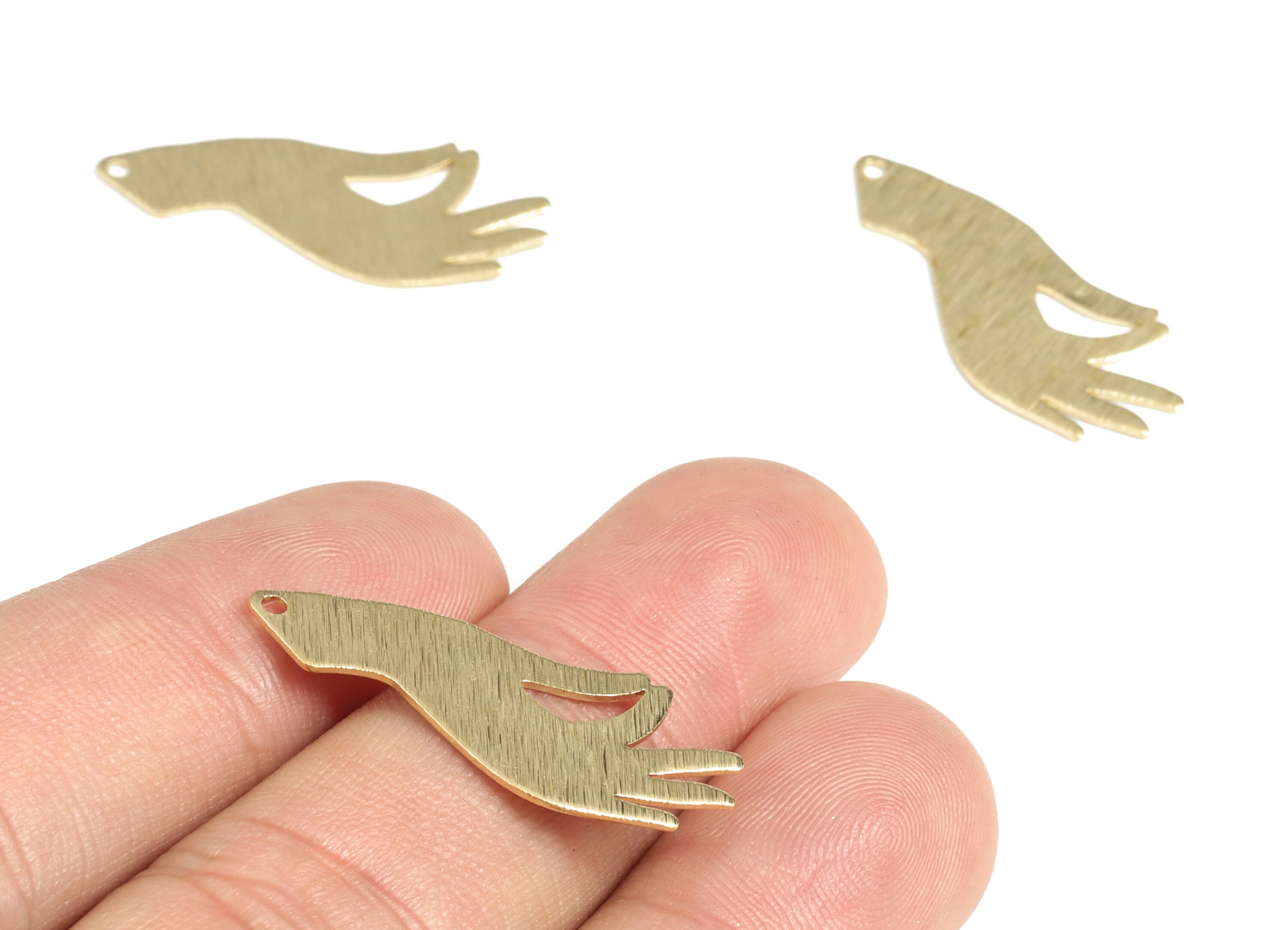 Brass Textured Hand Earring Charms - Raw Brass Hand Pendant - Earrings Finding - Jewelry Making Supplies - 29.39x12.62x0.62mm - PP3793 - DOMEDBAZAAR