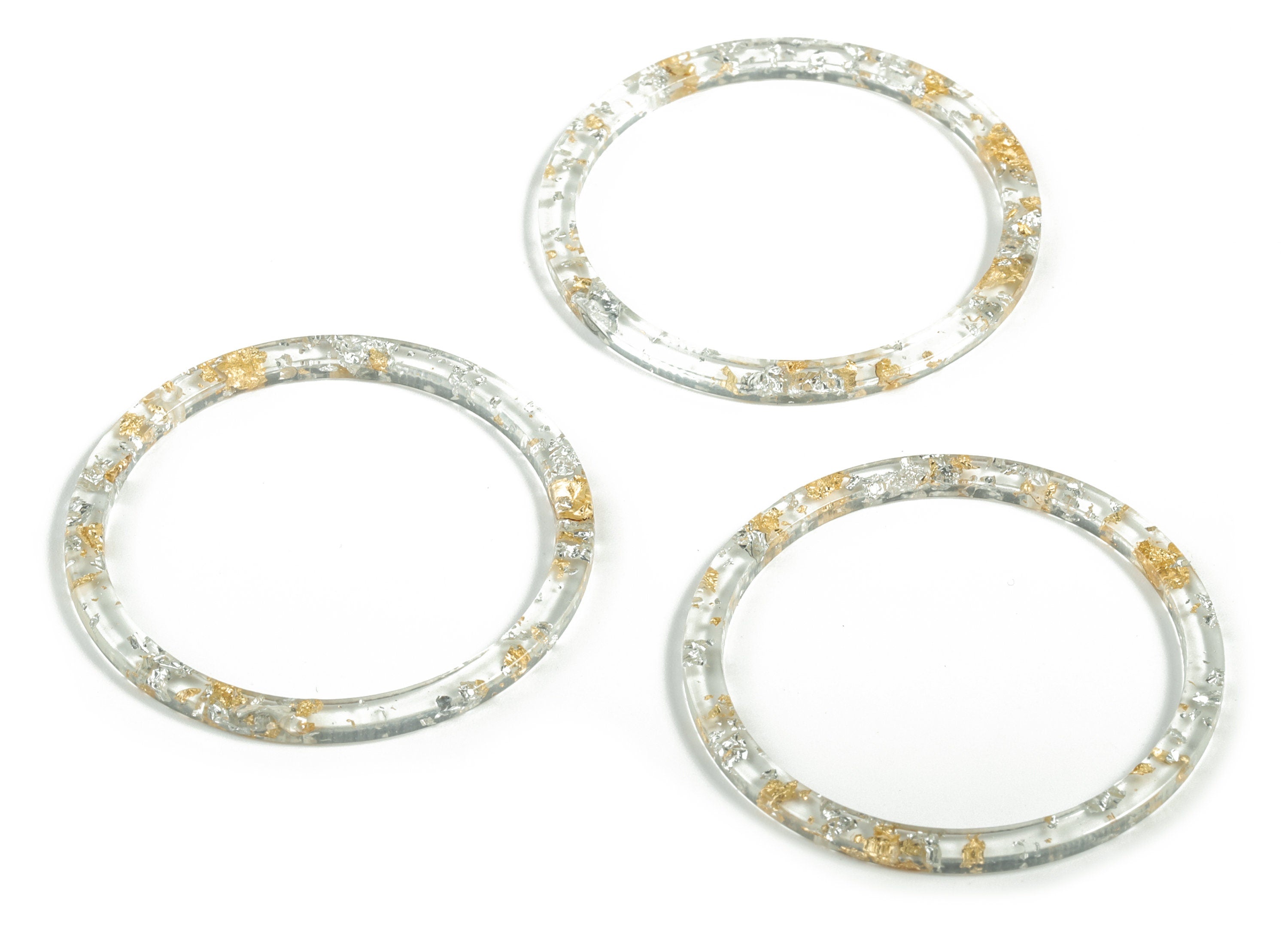 Acrylic Earring Hoop - Circle Earring Charms and Pendant - Gold Silver Foil & Confetti - Color Code: A501 - 44.59x44.59x2.08mm - AC1126-A501 - DOMEDBAZAAR