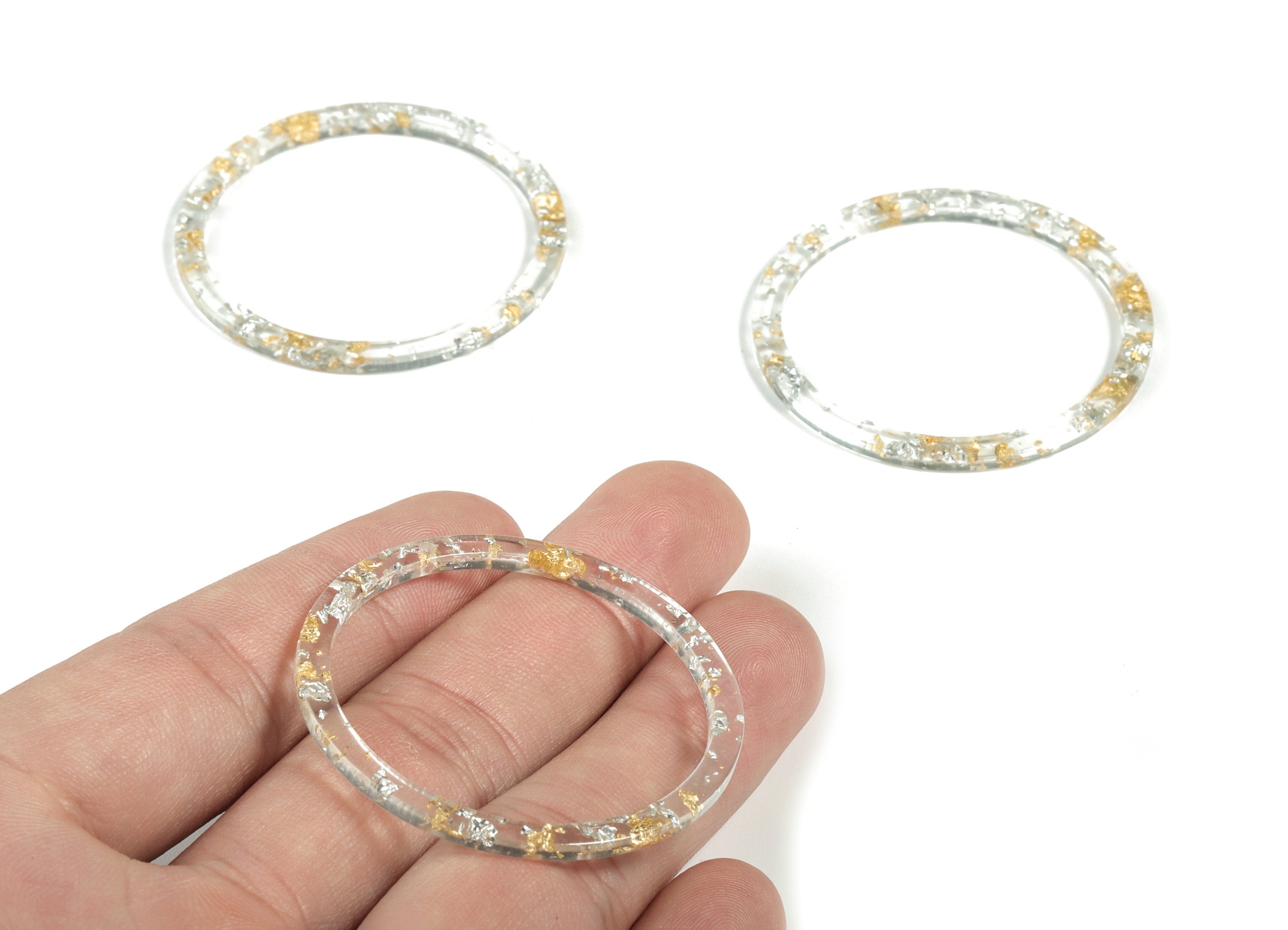 Acrylic Earring Hoop - Circle Earring Charms and Pendant - Gold Silver Foil & Confetti - Color Code: A501 - 44.59x44.59x2.08mm - AC1126-A501 - DOMEDBAZAAR