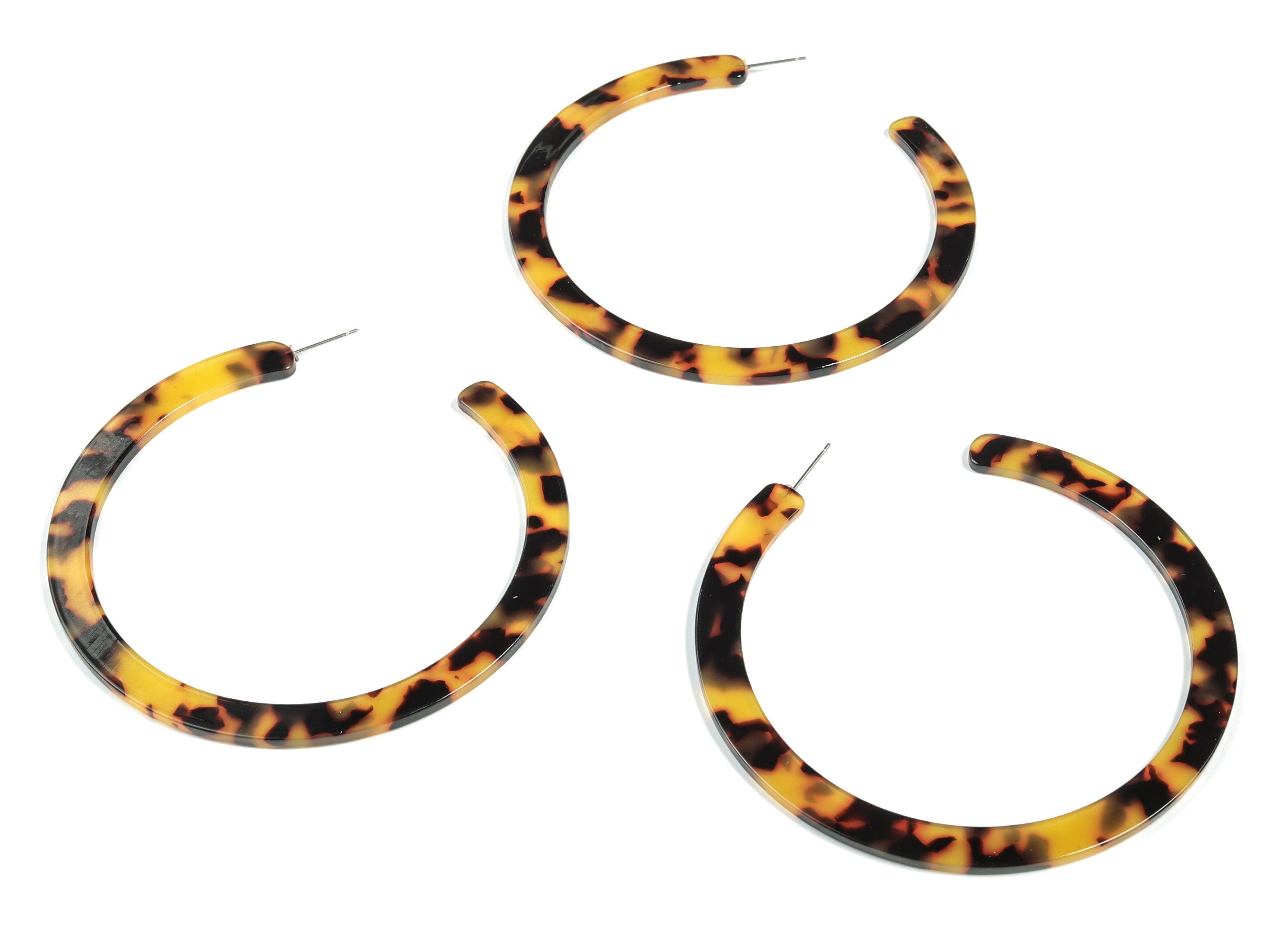 Open Hoop Earrings Stud - 3.3 inch Hoop Earring - Acetate Round Earring Post - Tortoise Shell - Color Code: A01 - 83x2.5mm - AC1838-A01 - DOMEDBAZAAR