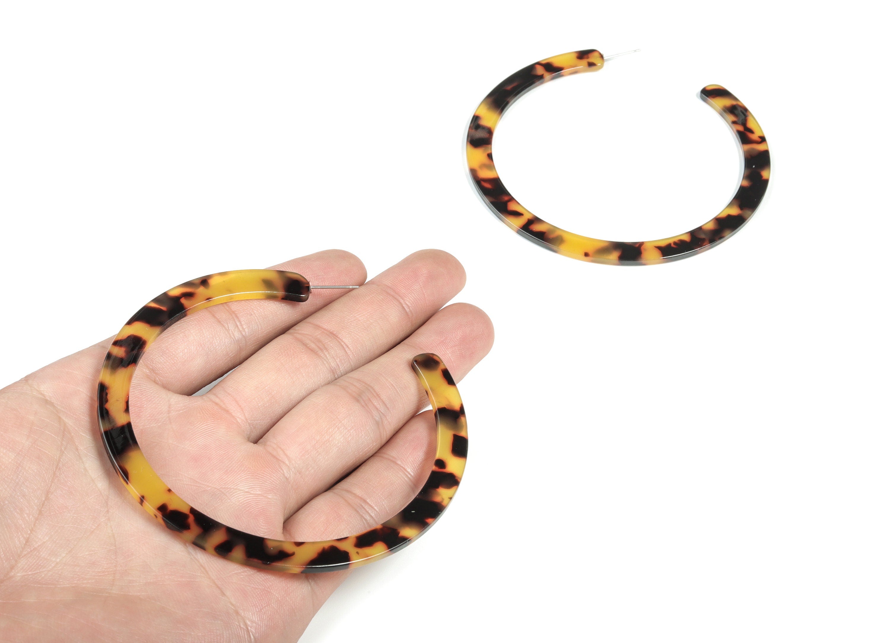 Open Hoop Earrings Stud - 3.3 inch Hoop Earring - Acetate Round Earring Post - Tortoise Shell - Color Code: A01 - 83x2.5mm - AC1838-A01 - DOMEDBAZAAR