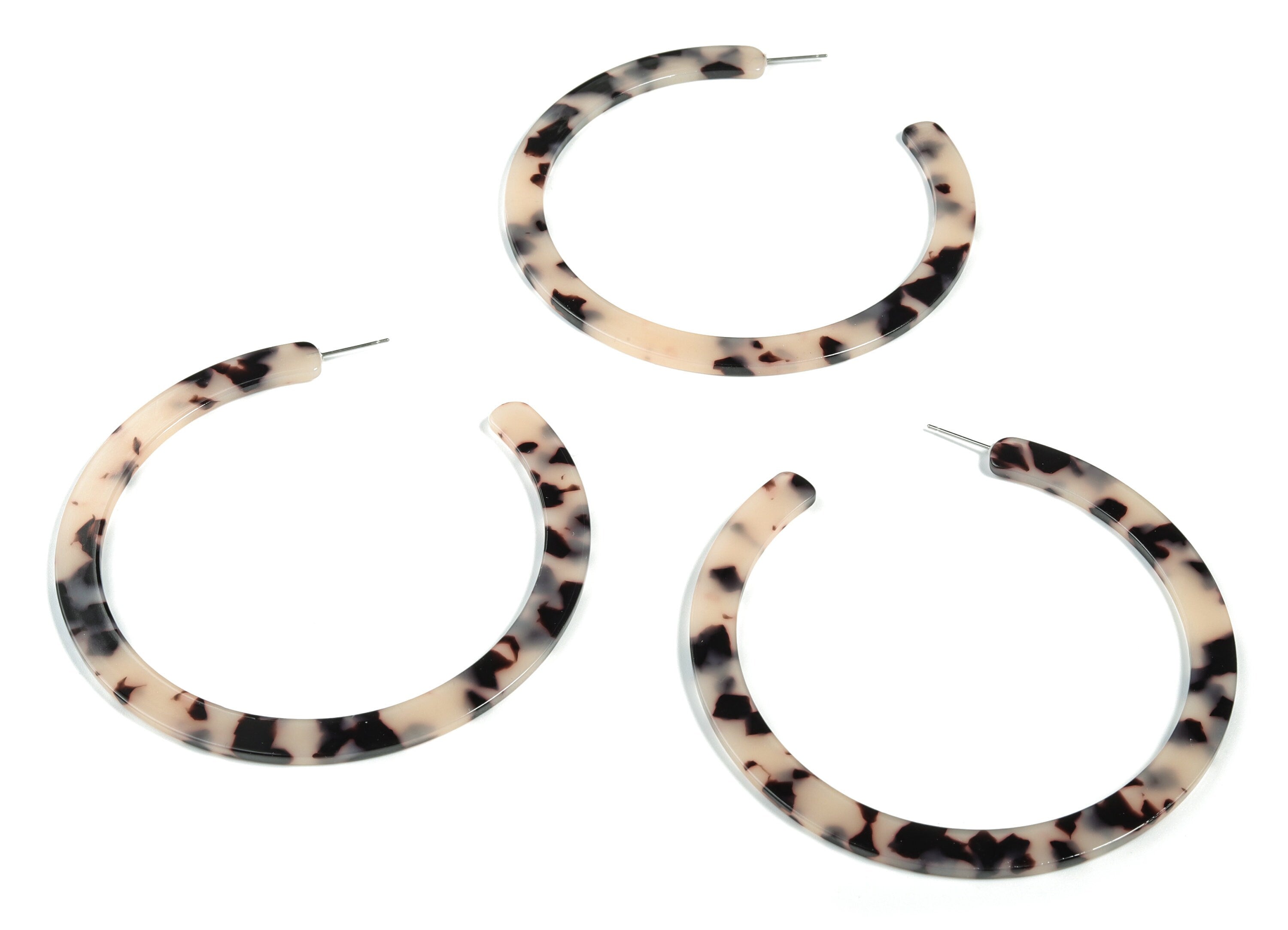 Open Hoop Earrings Stud - 3.3 inch Hoop Earring - Acetate Round Earring Post -Blonde Tortoise Shell -Color Code: A06 - 83x2.5mm - AC1838-A06 - DOMEDBAZAAR