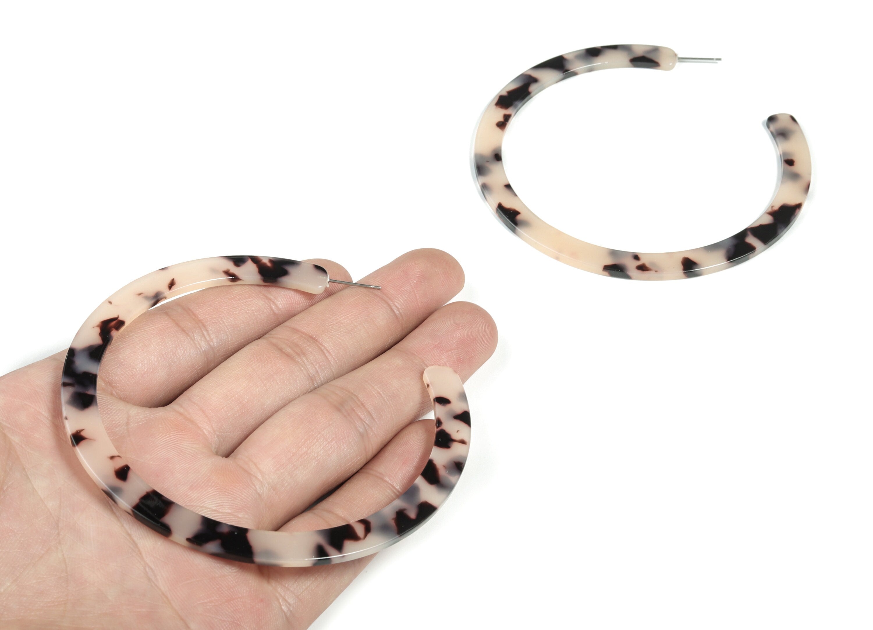 Open Hoop Earrings Stud - 3.3 inch Hoop Earring - Acetate Round Earring Post -Blonde Tortoise Shell -Color Code: A06 - 83x2.5mm - AC1838-A06 - DOMEDBAZAAR