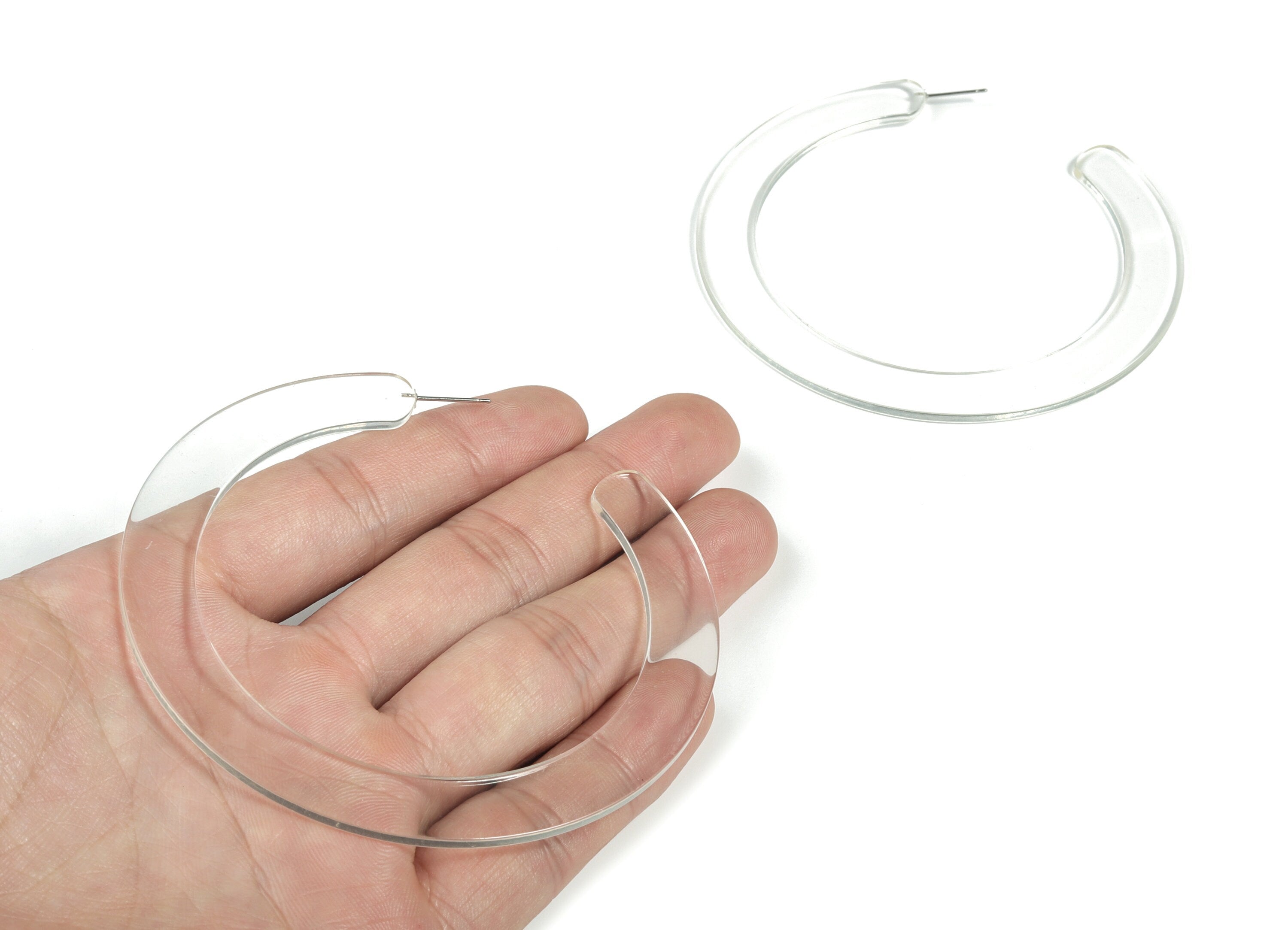 Open Hoop Earrings Stud - 3.3 inch Hoop Earring - Acetate  Transparent Round Earring Post - Color Code: A63 - 84.9x84.5x2.5mm - AC1831-A63 - DOMEDBAZAAR