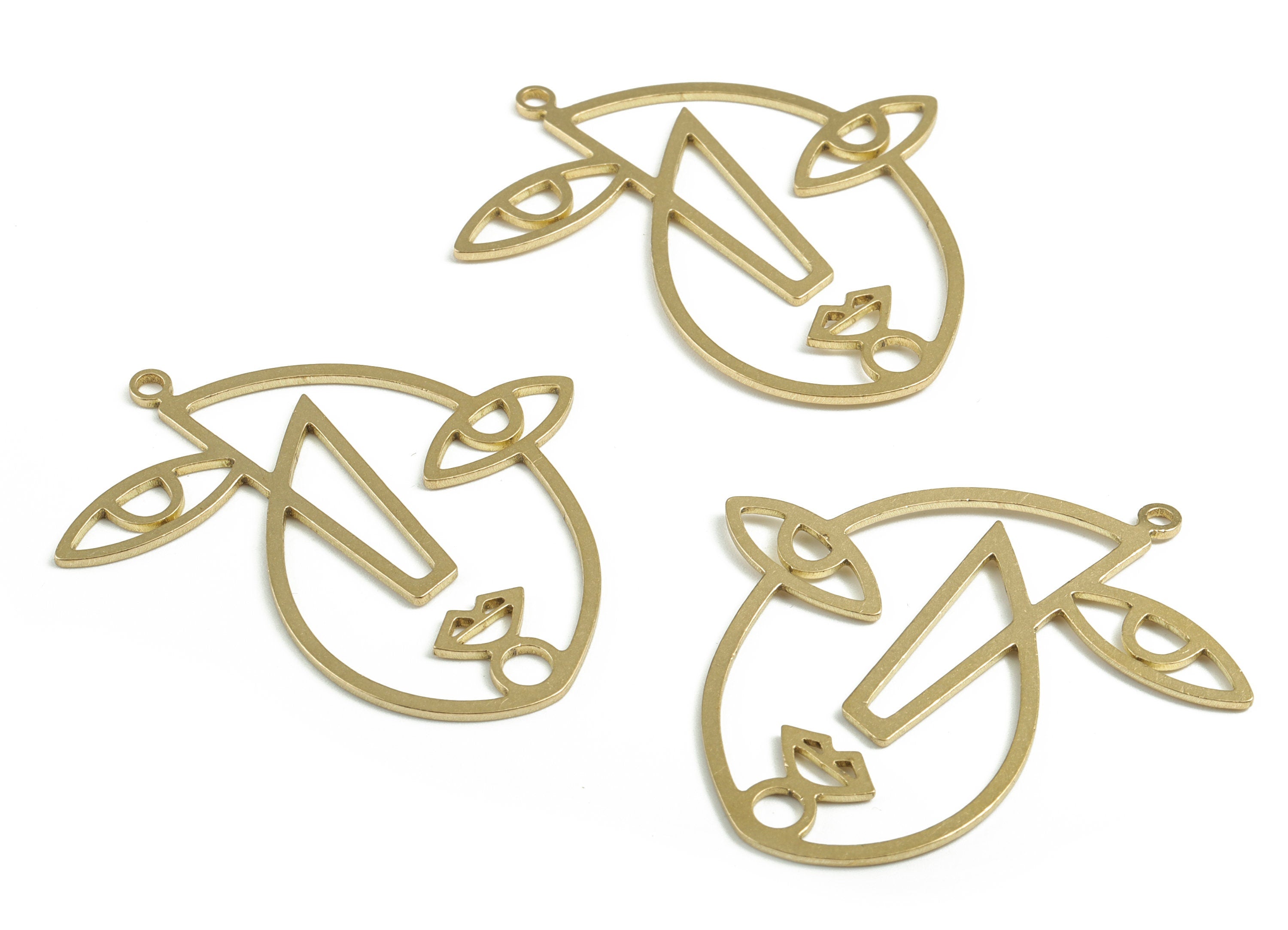 Abstrack Face Earring Charms - Wire Face Charm - Raw Brass Face Pendant - Jewelry Making Supplies - 49.3x46.28x1.18mm - PP3664 - DOMEDBAZAAR
