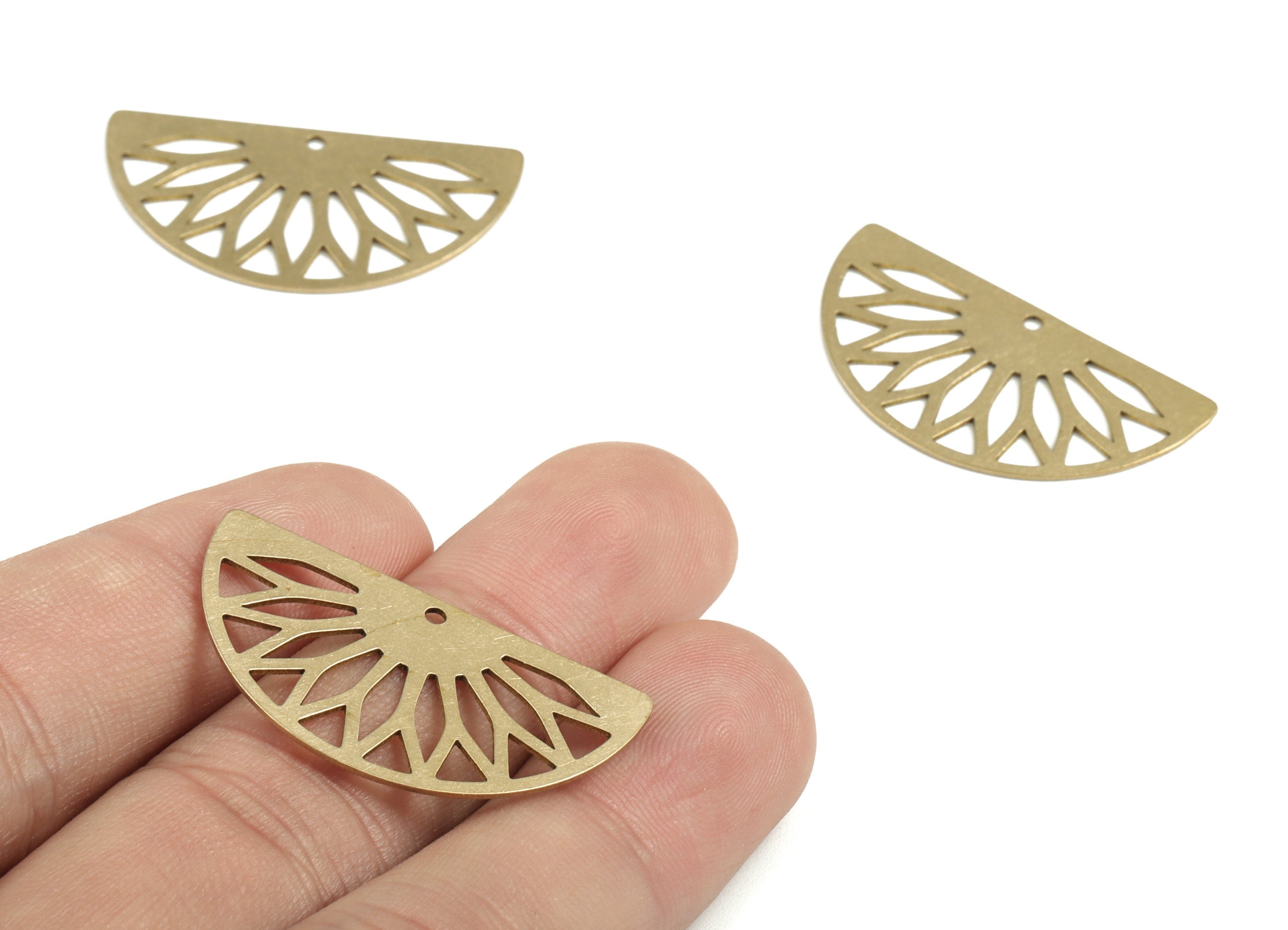 Brass Half Moon Earring Charms - Raw Brass Semi Circle Pendant - Jewelry Making Supplies - 33.23x18.07x0.59mm - PPM4051 - DOMEDBAZAAR