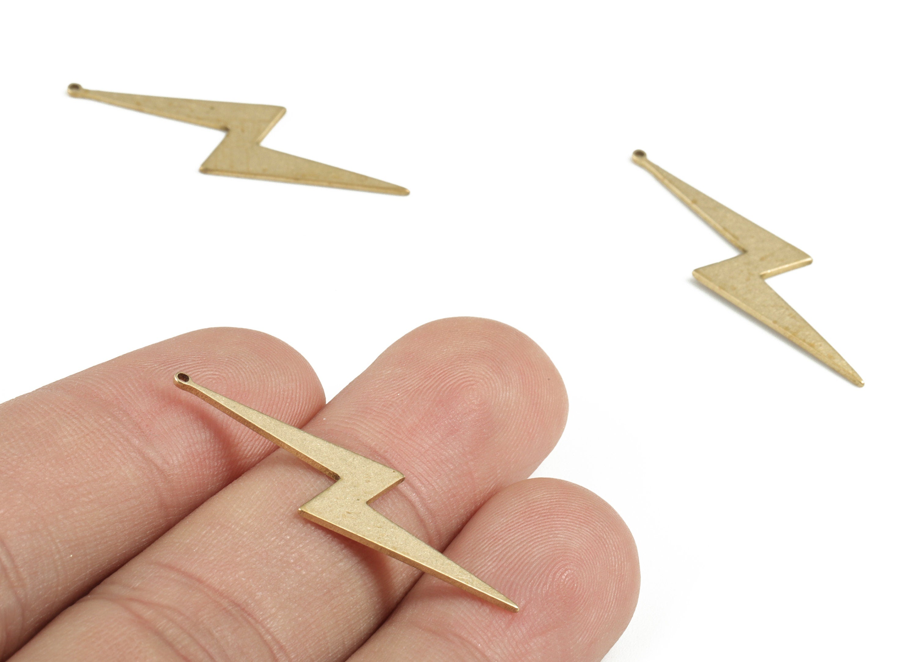 Brass Lightning Bolt Charm - Raw Brass Lightning Pendant – Lightning Earring Dangle Charm- Jewelry Supplies - 34.95x9.44x0.75mm - PP3743 - DOMEDBAZAAR