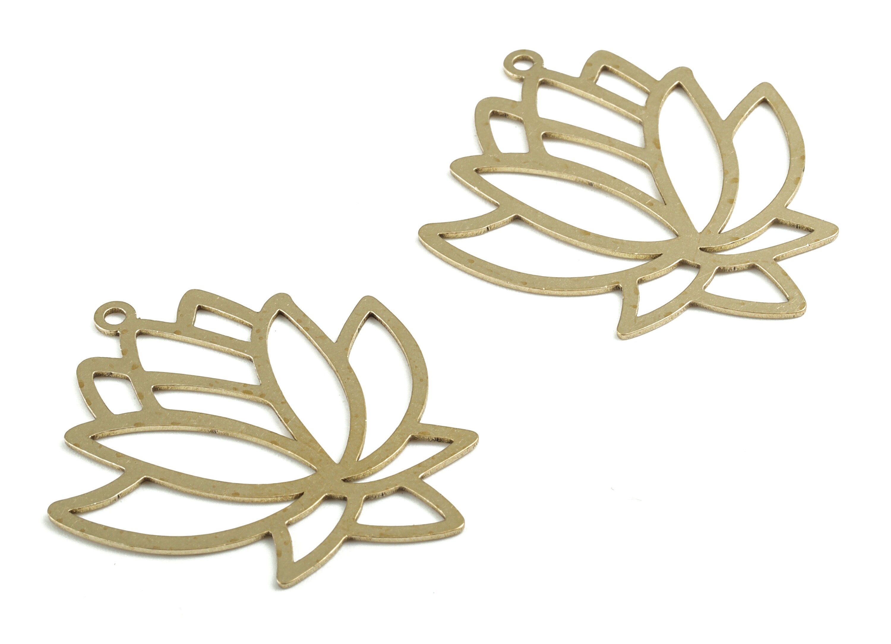 Brass Lotus Earring Charms - Raw Brass Flower Pendant - Lotus Dangle Earring Charms - Jewelry Supplies - 37.05x32.42x0.78mm - PPM4039 - DOMEDBAZAAR