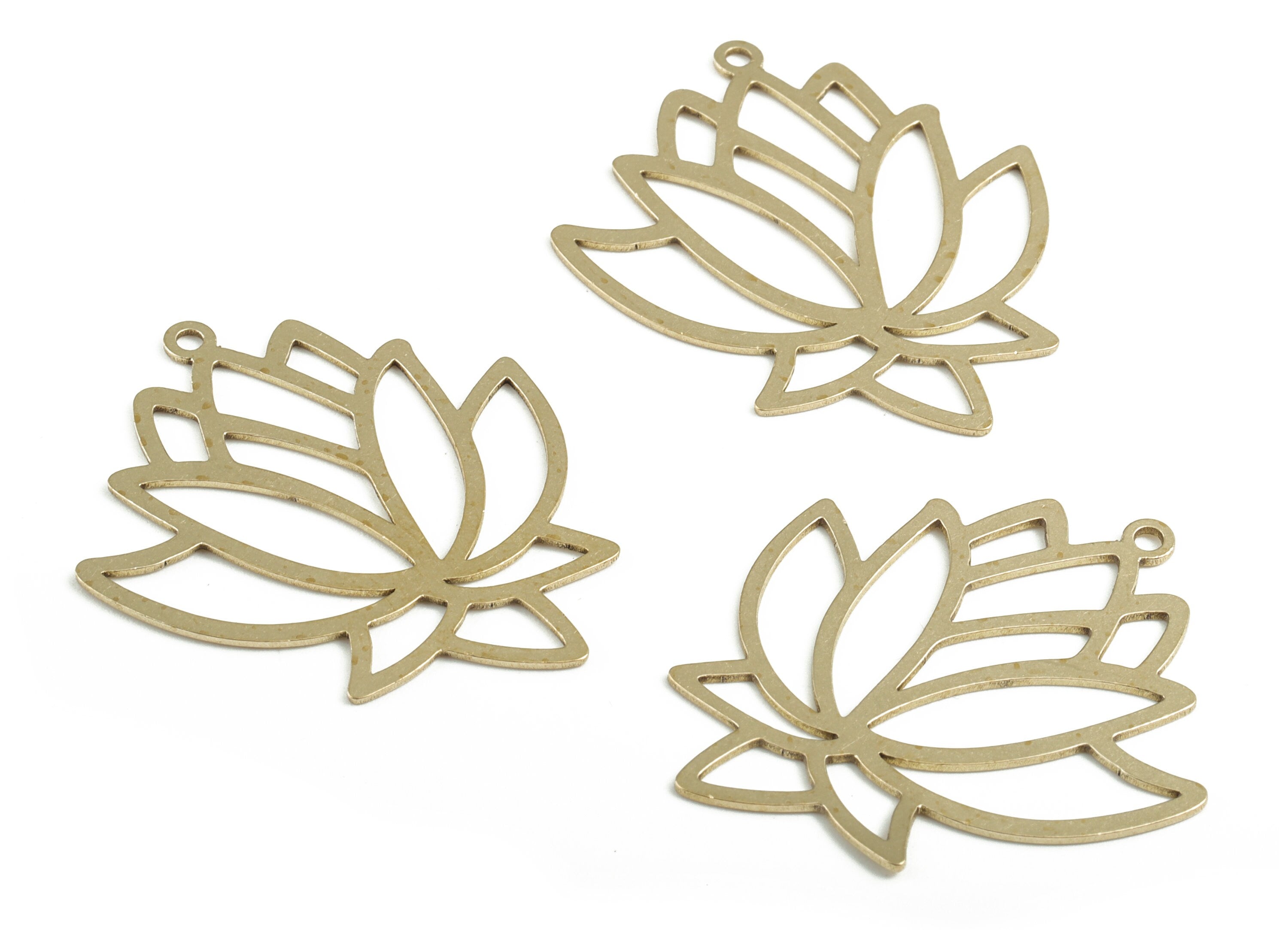 Brass Lotus Earring Charms - Raw Brass Flower Pendant - Lotus Dangle Earring Charms - Jewelry Supplies - 37.05x32.42x0.78mm - PPM4039 - DOMEDBAZAAR
