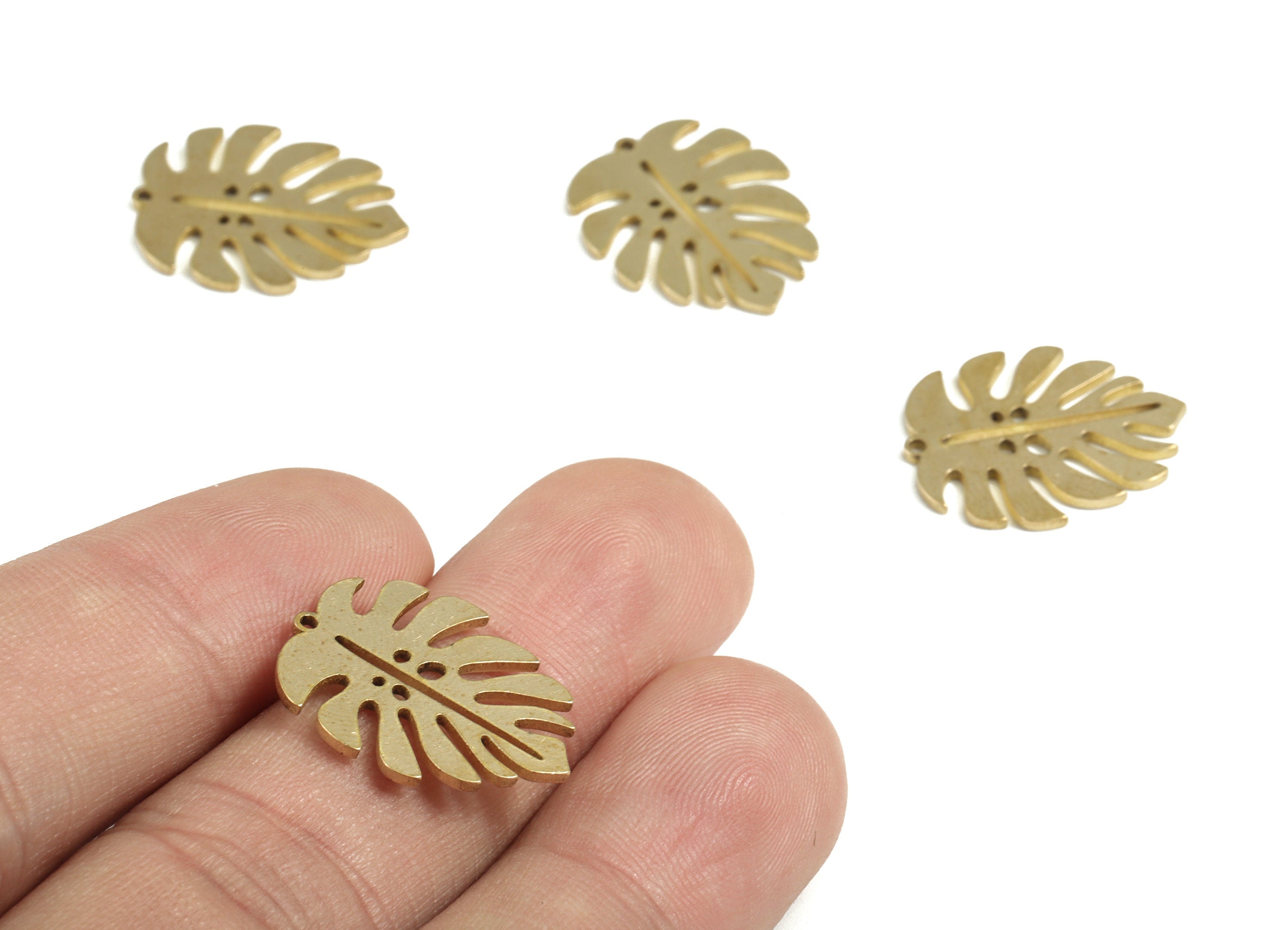 Brass Monstera Earring Charms - Raw Brass Leaf Pendant - Earring Findings - Jewelry Supplies - 20.12x16.54x0.95mm - PP3716 - DOMEDBAZAAR