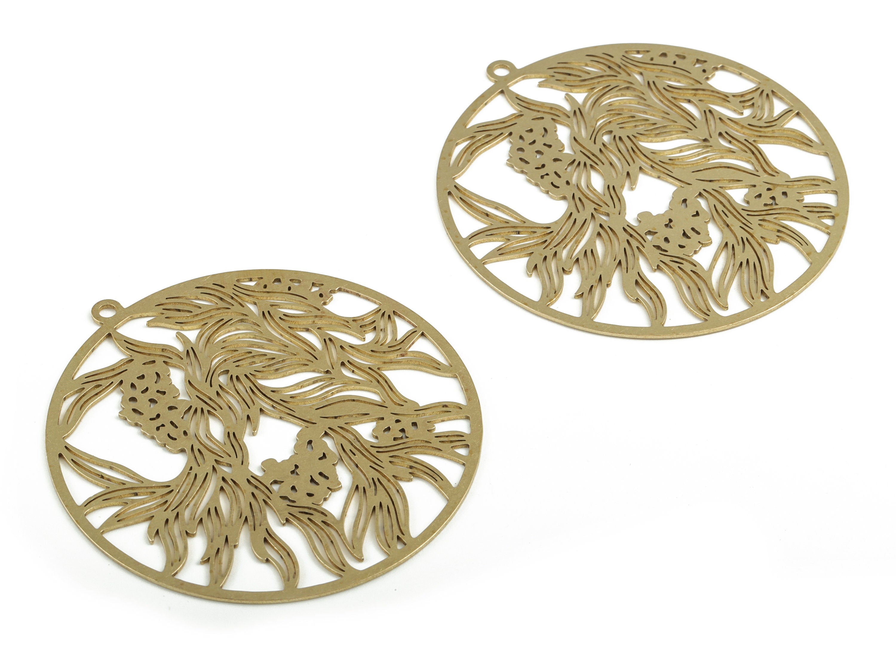 Brass Round Flower Earring Charms - Raw Brass Circle Flower Pendant - Earring Findings - Jewelry Supplies - 57.62x54.4x0.76mm - PP3688 - DOMEDBAZAAR