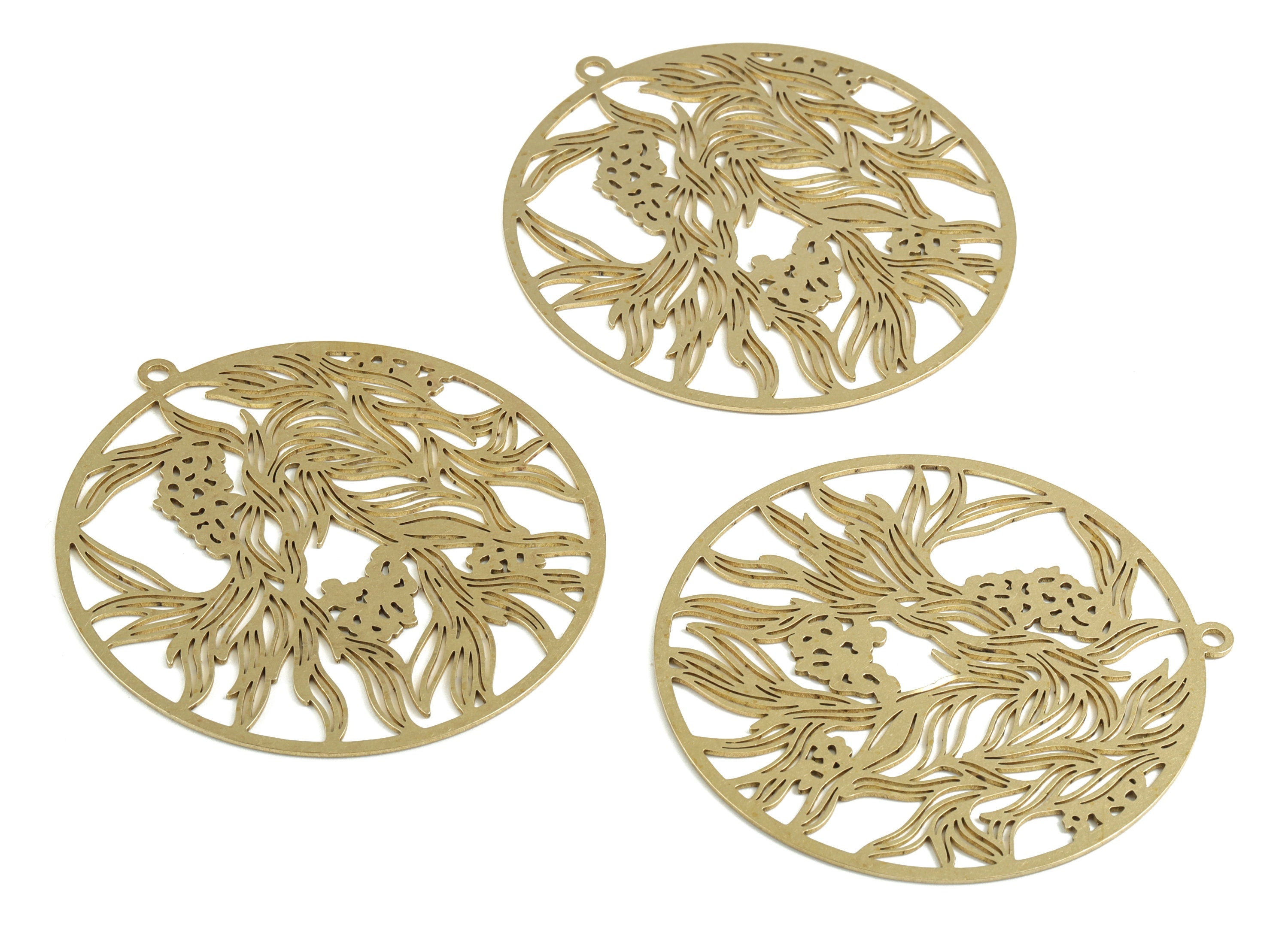 Brass Round Flower Earring Charms - Raw Brass Circle Flower Pendant - Earring Findings - Jewelry Supplies - 57.62x54.4x0.76mm - PP3688 - DOMEDBAZAAR