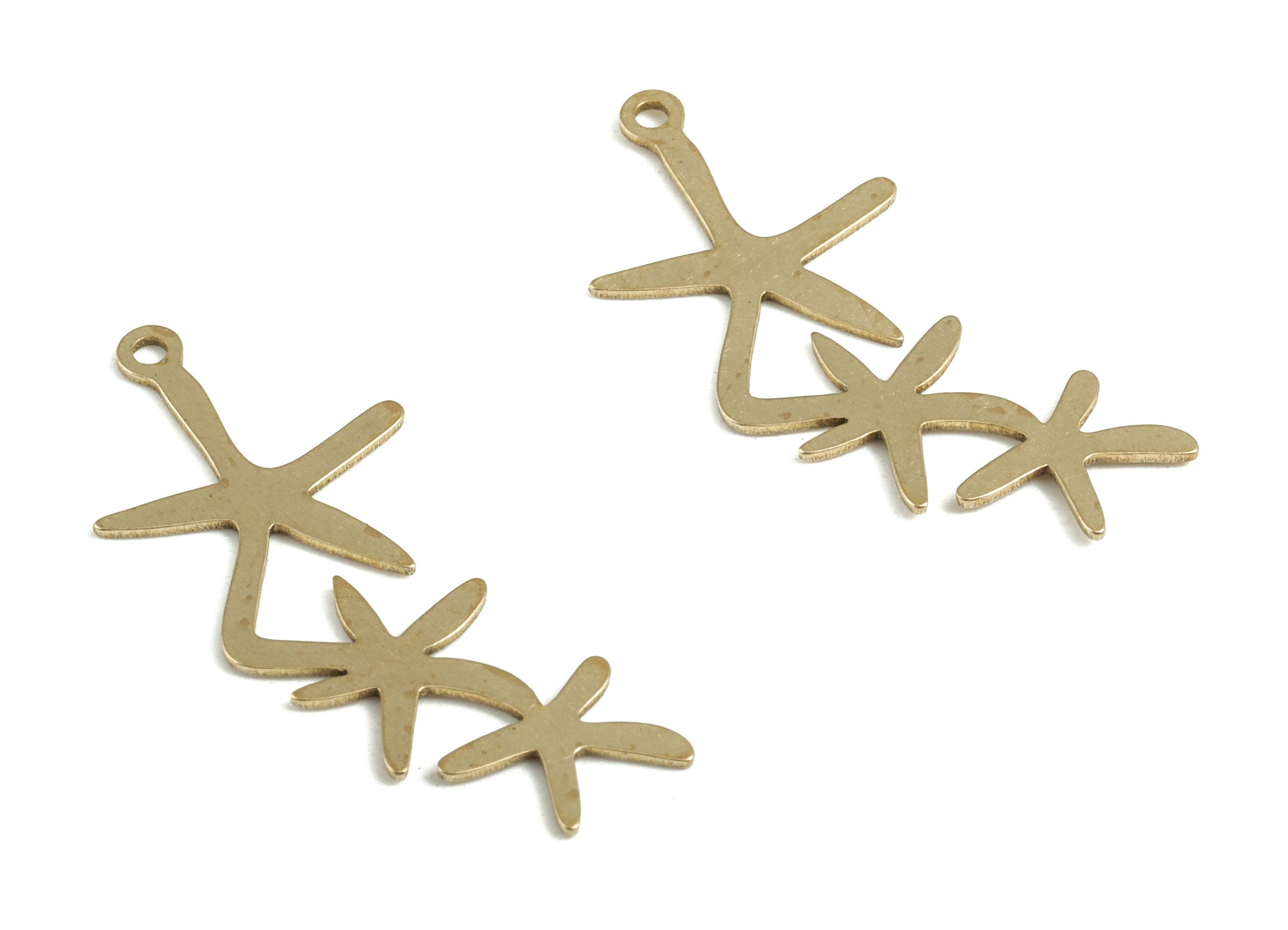 Brass Starfish Earring Charms - Raw Brass Starfish Pendant - Earring Findings - Jewelry Supplies - 28.67x12.71x0.57mm - PP3739 - DOMEDBAZAAR