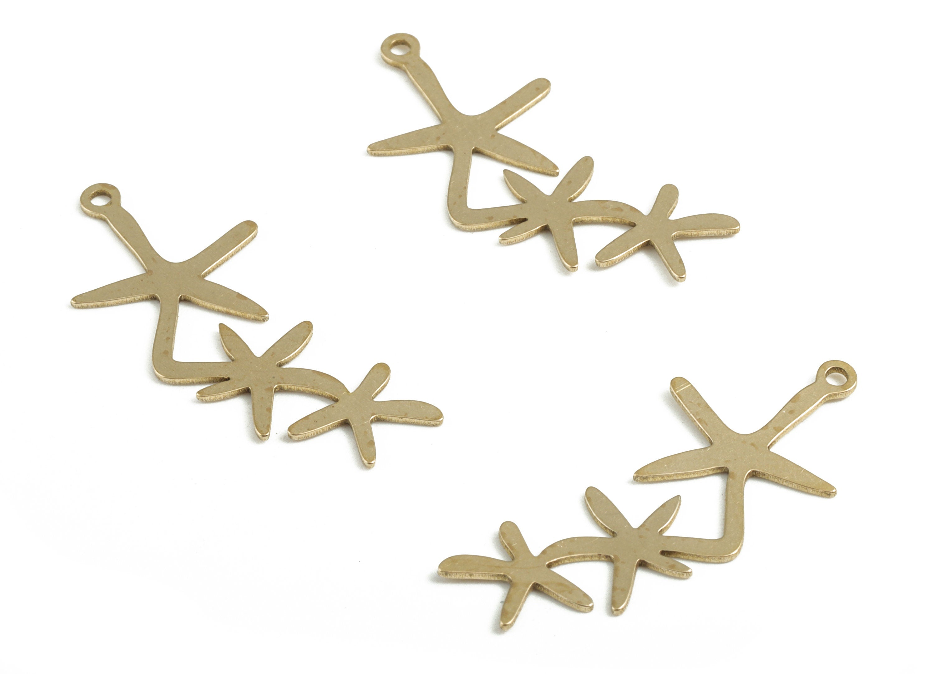 Brass Starfish Earring Charms - Raw Brass Starfish Pendant - Earring Findings - Jewelry Supplies - 28.67x12.71x0.57mm - PP3739 - DOMEDBAZAAR