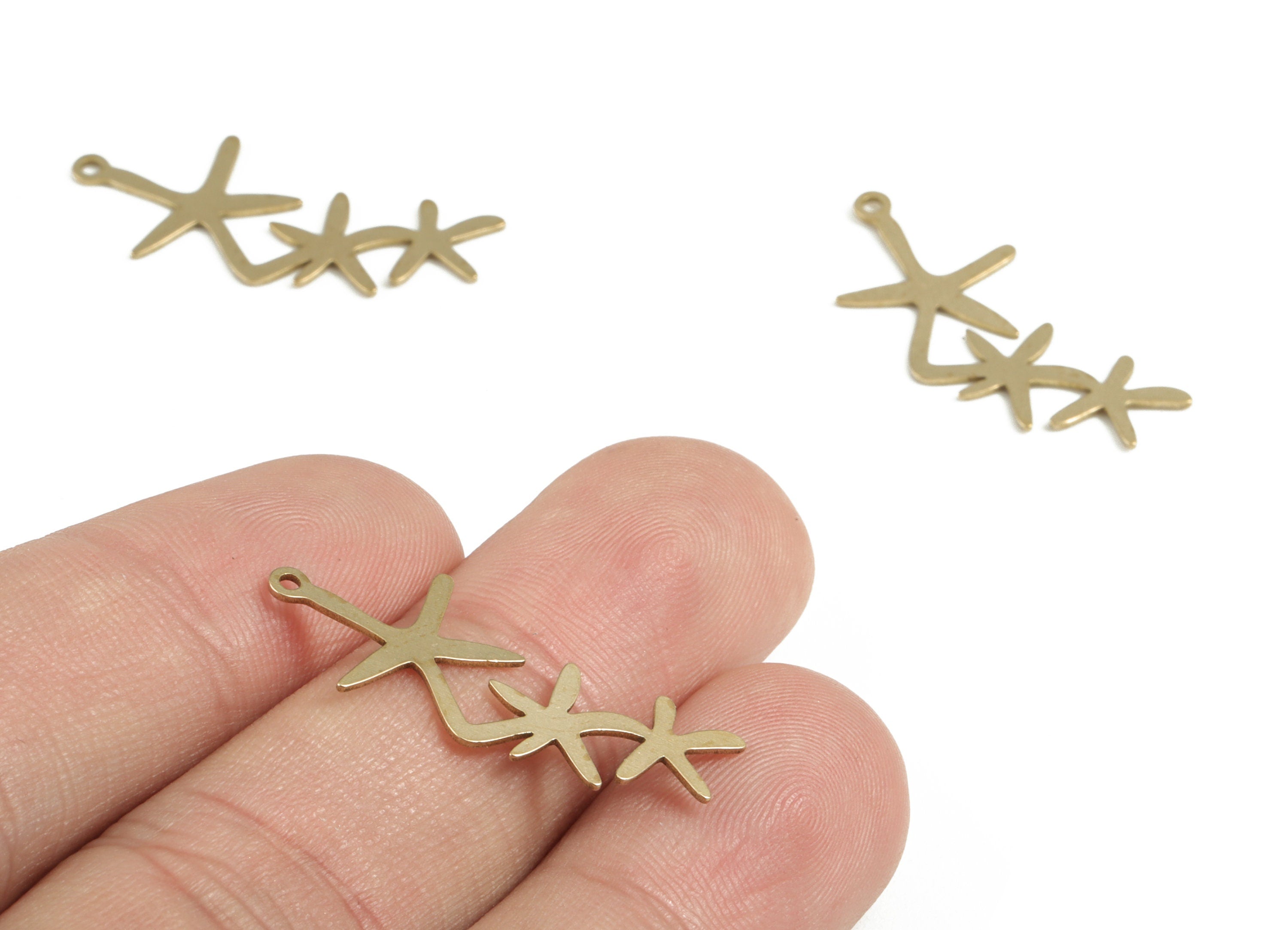 Brass Starfish Earring Charms - Raw Brass Starfish Pendant - Earring Findings - Jewelry Supplies - 28.67x12.71x0.57mm - PP3739 - DOMEDBAZAAR