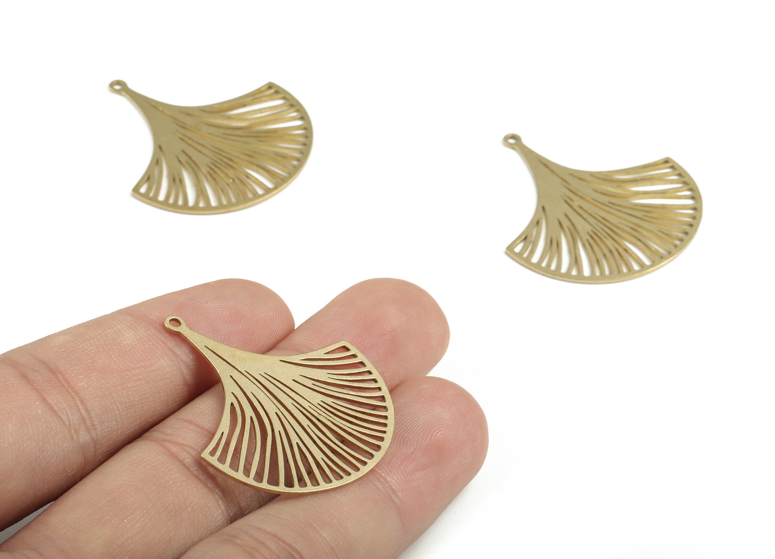 Brass Fan Earring Charms - Raw Brass Hallow Out Fan Pendant - Earrings Finding - Jewelry Supplies - 35.32x33.01x0.8mm - PPM4056 - DOMEDBAZAAR