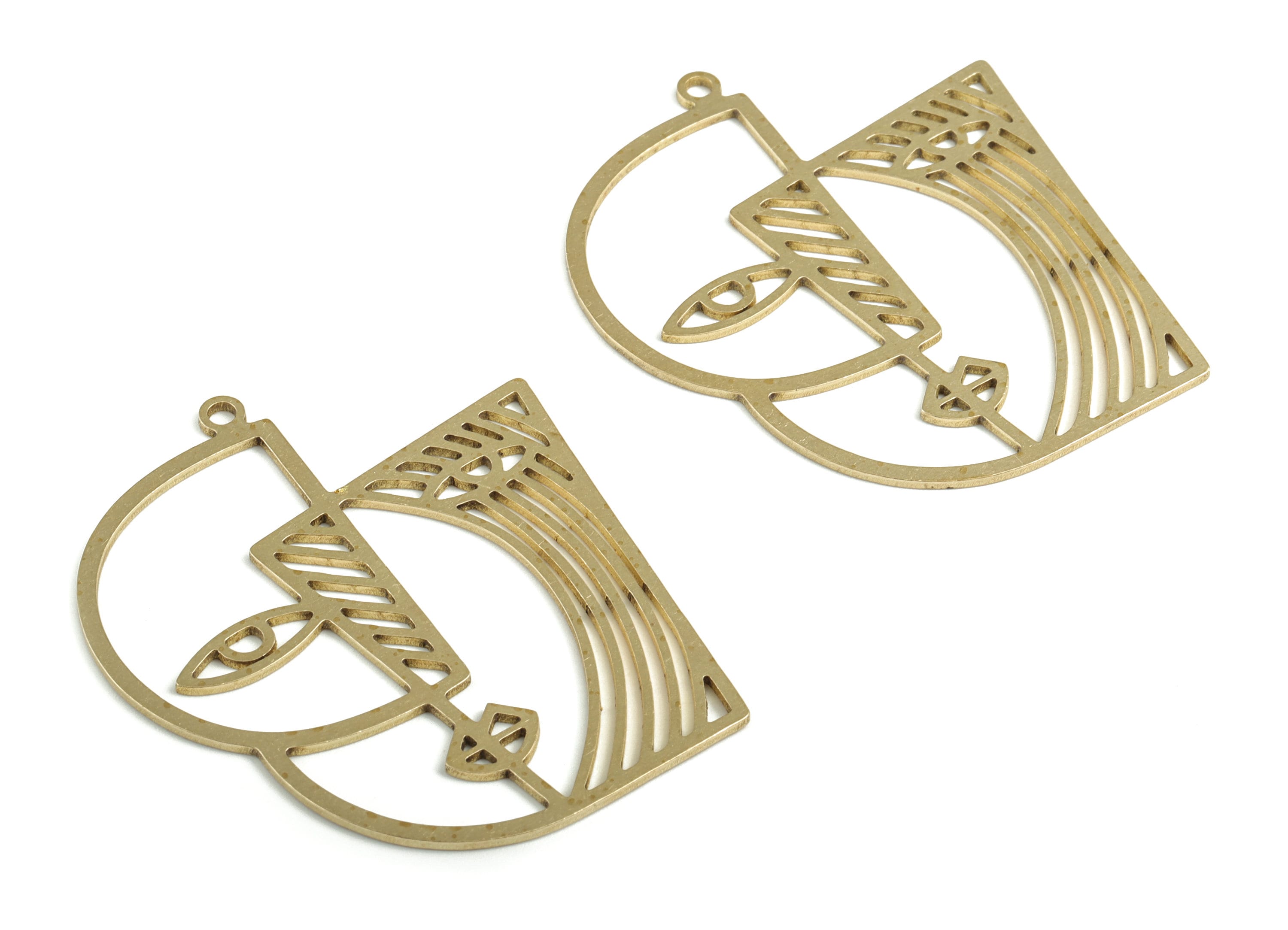 Trendy Abstract Face Earring Charms - Raw Brass Woman Face Pendant – Hollow Cut Face Charm - Jewelry Supplies - 49.84x41.9x1.02mm - PP3665 - DOMEDBAZAAR